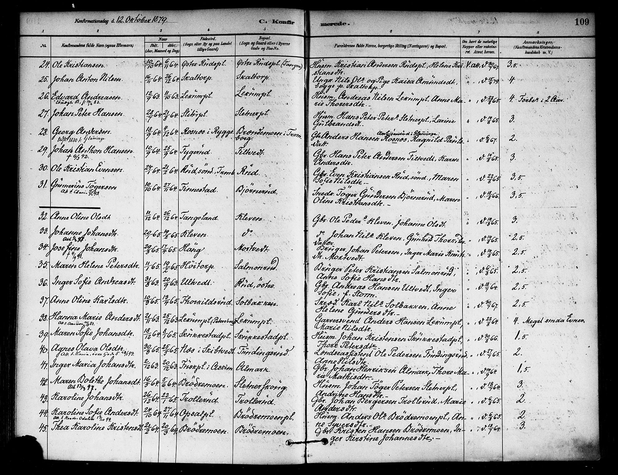 Eidsberg prestekontor Kirkebøker, SAO/A-10905/F/Fa/L0012: Parish register (official) no. I 12, 1879-1901, p. 109
