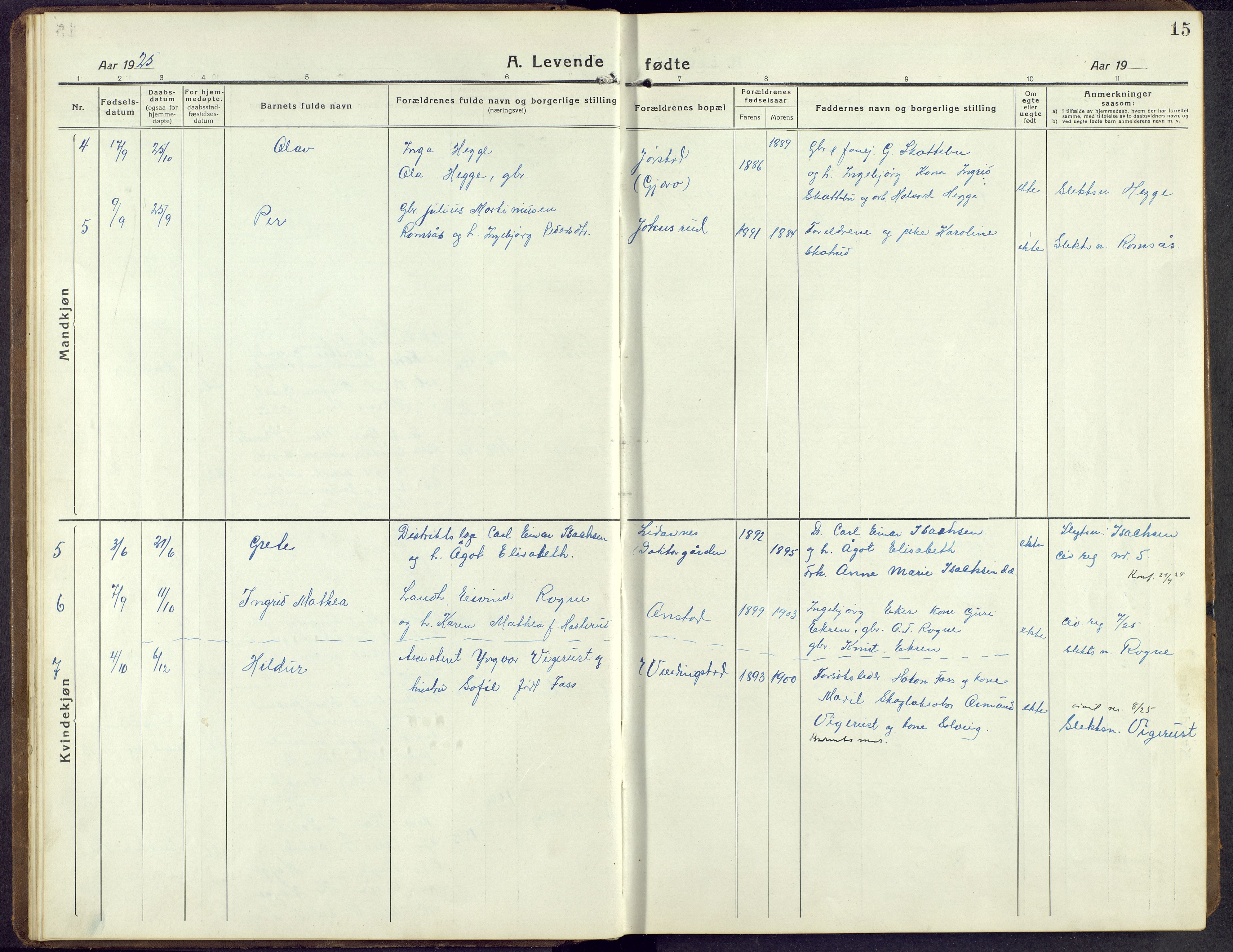 Øystre Slidre prestekontor, AV/SAH-PREST-138/H/Ha/Hab/L0009: Parish register (copy) no. 9, 1917-1952, p. 15