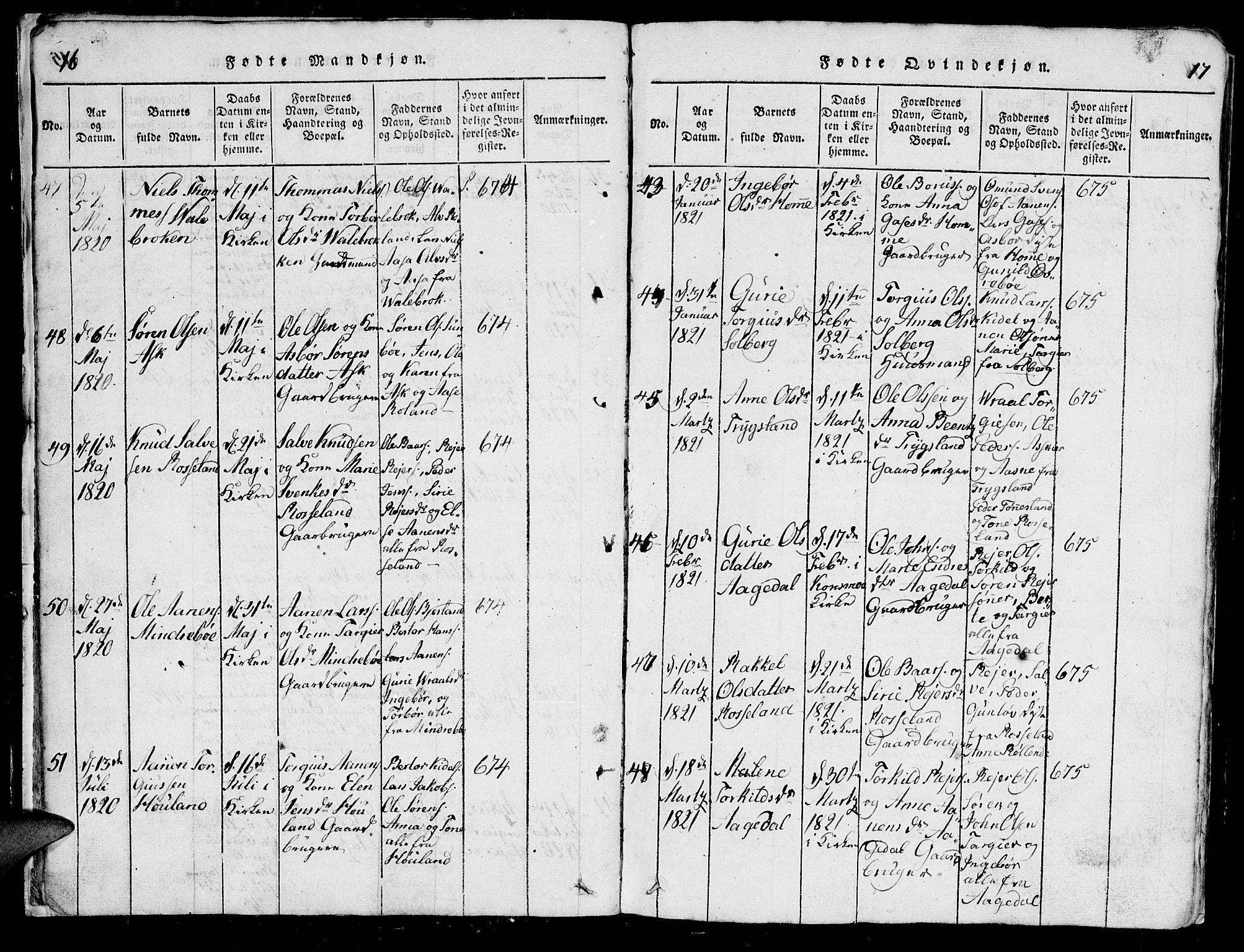 Bjelland sokneprestkontor, SAK/1111-0005/F/Fb/Fba/L0003: Parish register (copy) no. B 3, 1816-1870, p. 16-17