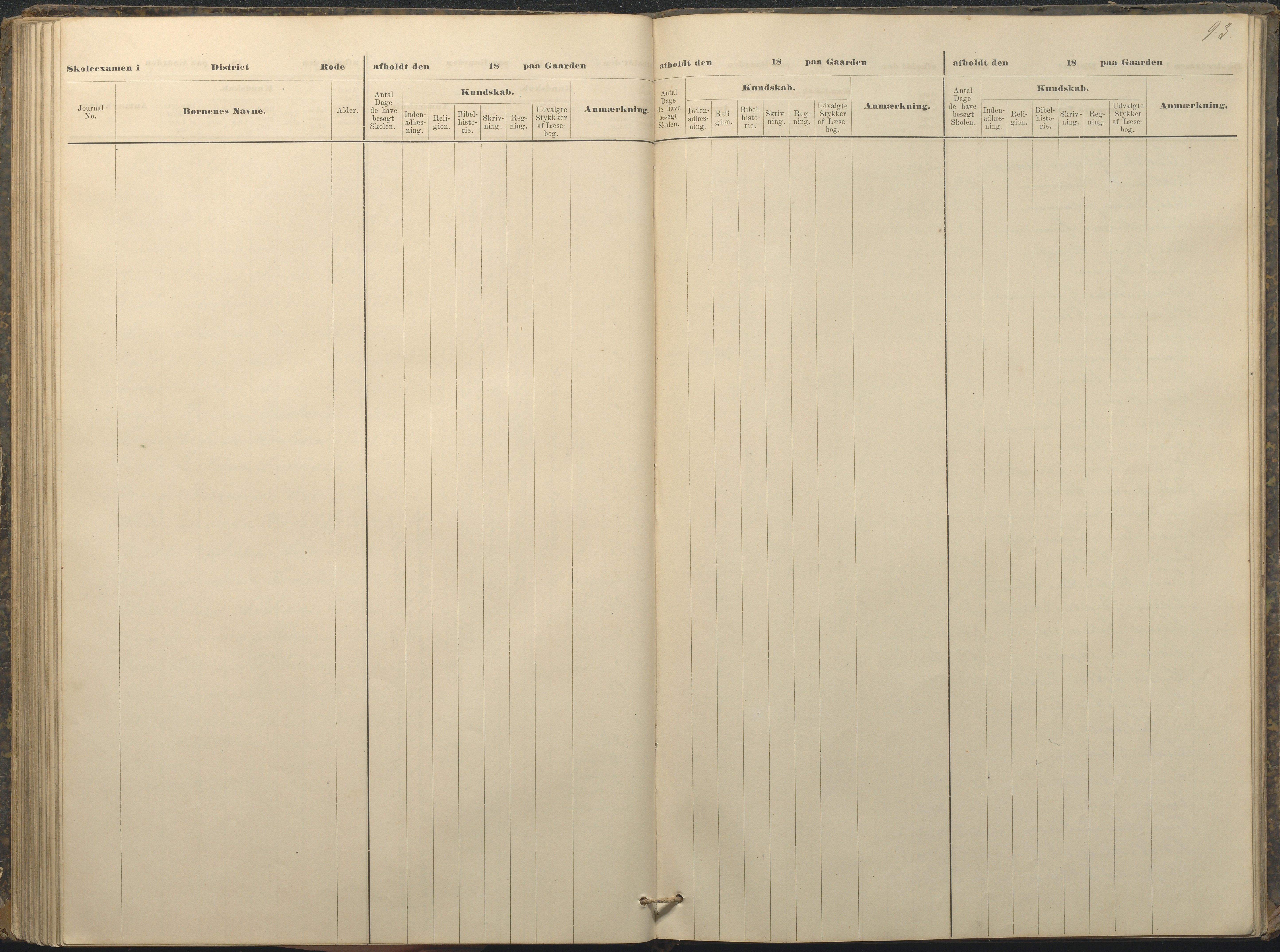 Øyestad kommune frem til 1979, AAKS/KA0920-PK/06/06A/L0049: Eksamensprotokoll, 1880-1888, p. 93