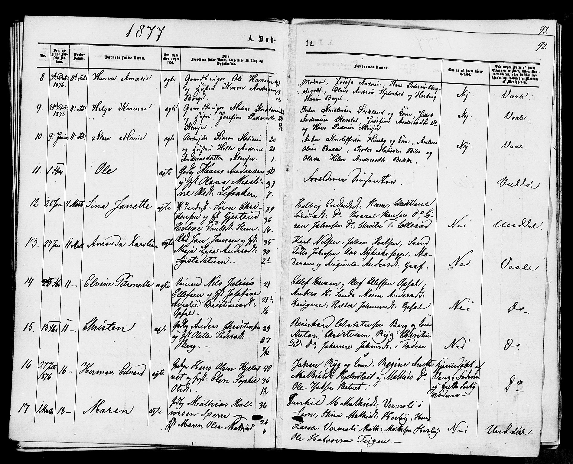 Våle kirkebøker, AV/SAKO-A-334/F/Fa/L0010: Parish register (official) no. I 10, 1861-1877, p. 92