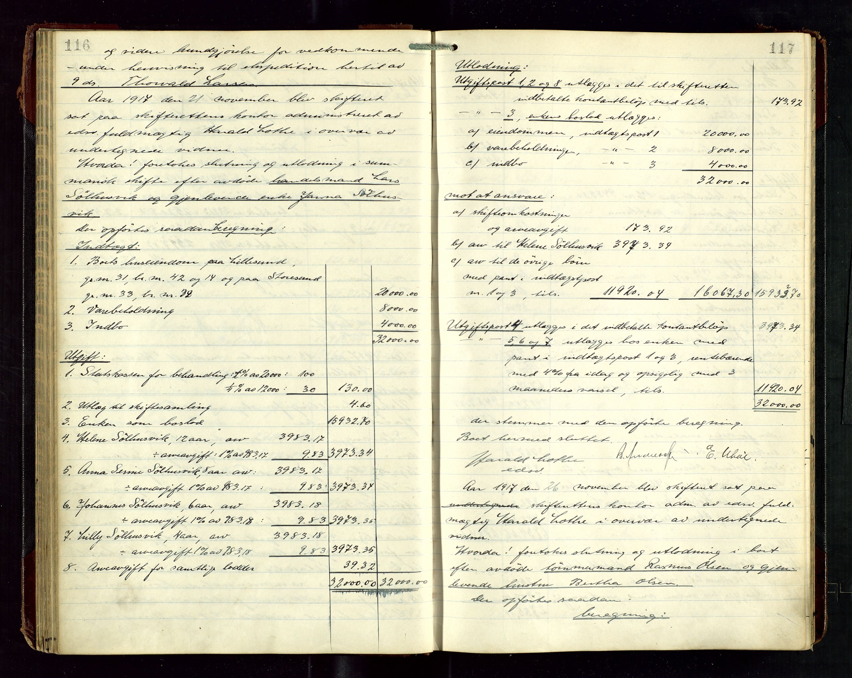 Haugesund tingrett, SAST/A-101415/01/IV/IVD/L0003: Skifteutlodningsprotokoll, med register, 1915-1924, p. 116-117