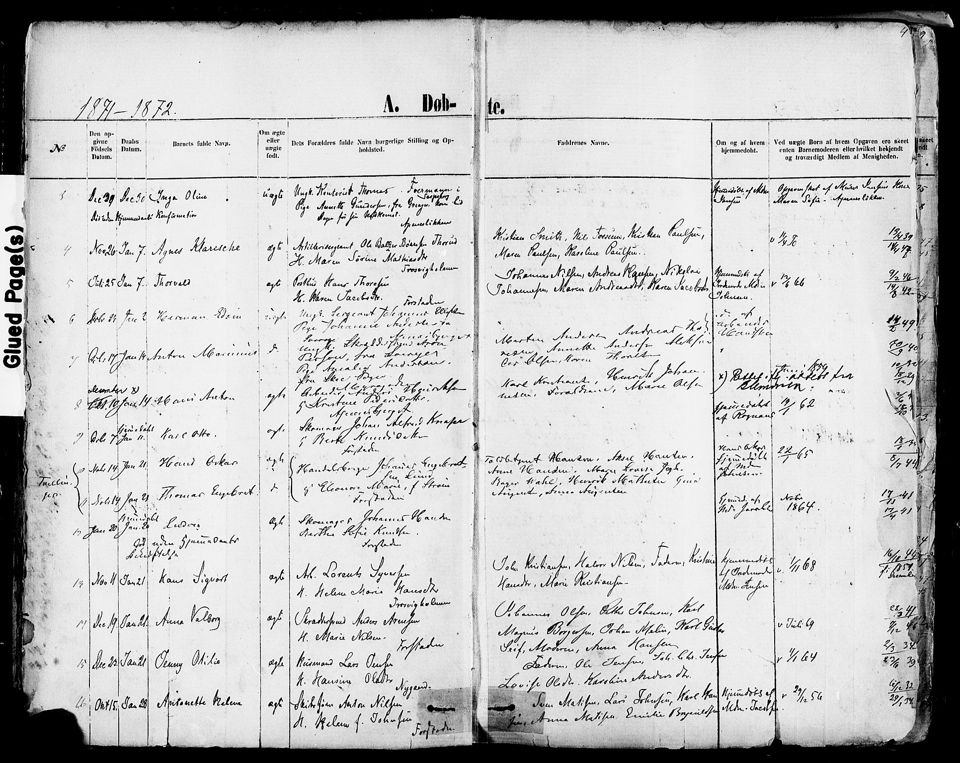 Fredrikstad domkirkes prestekontor Kirkebøker, AV/SAO-A-10906/F/Fa/L0001: Parish register (official) no. 1, 1871-1878, p. 4
