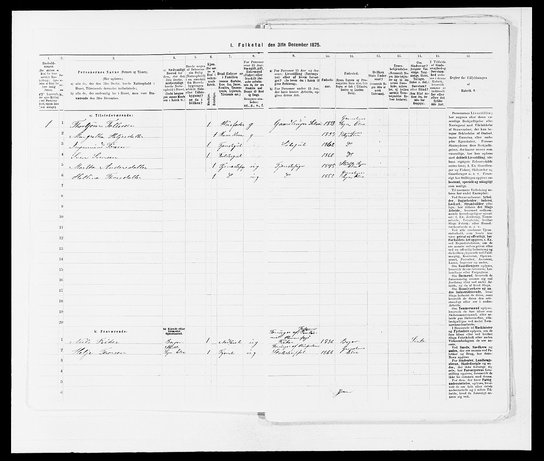 SAB, 1875 census for 1211P Etne, 1875, p. 398