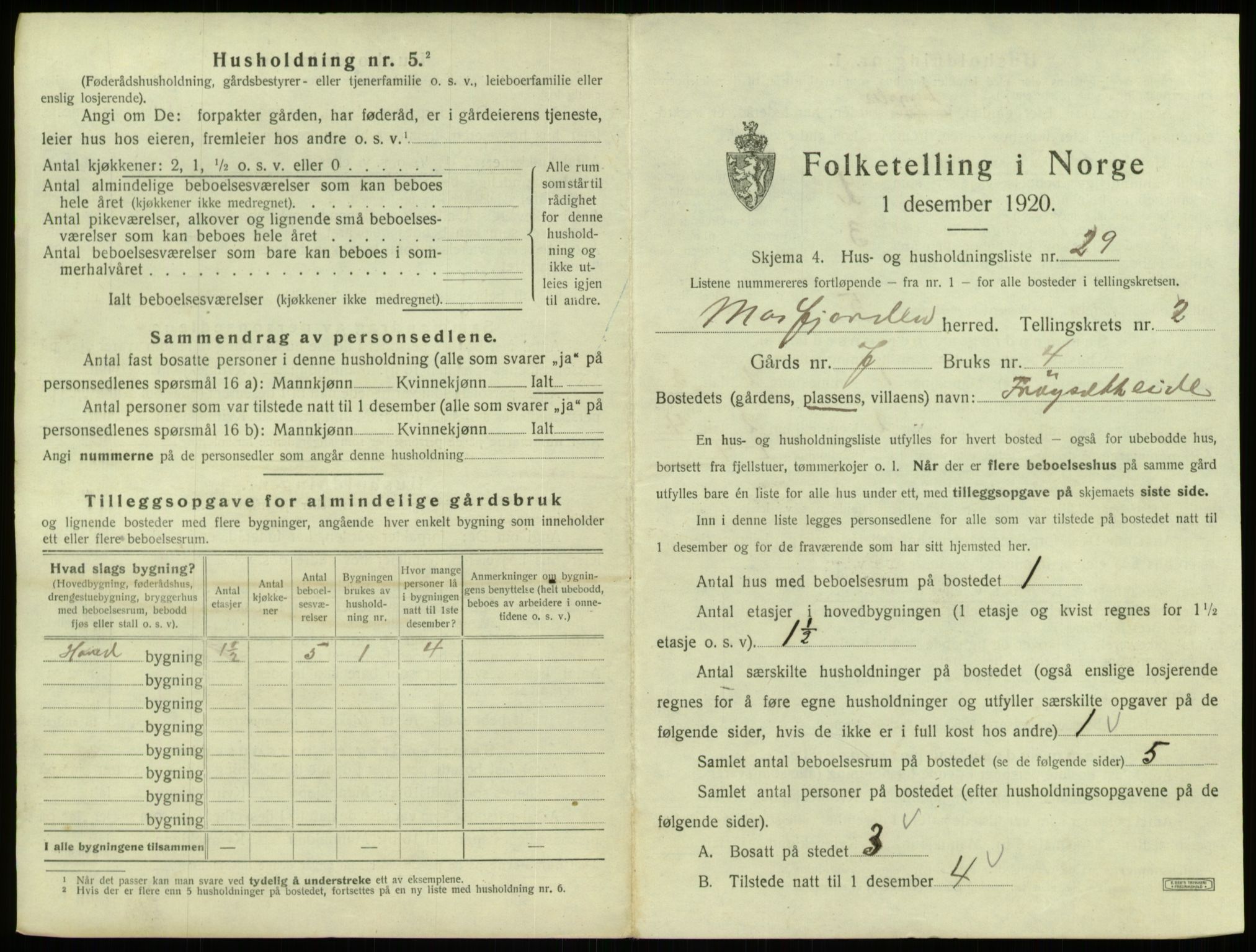 SAB, 1920 census for Masfjorden, 1920, p. 153