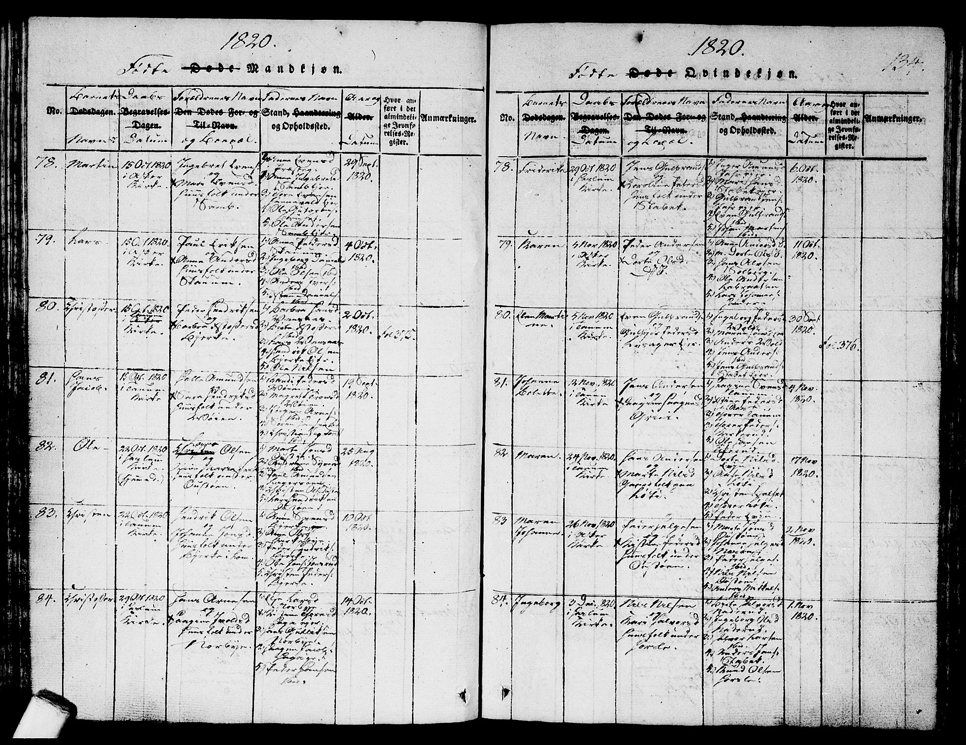 Asker prestekontor Kirkebøker, AV/SAO-A-10256a/G/Ga/L0001: Parish register (copy) no. I 1, 1814-1830, p. 134