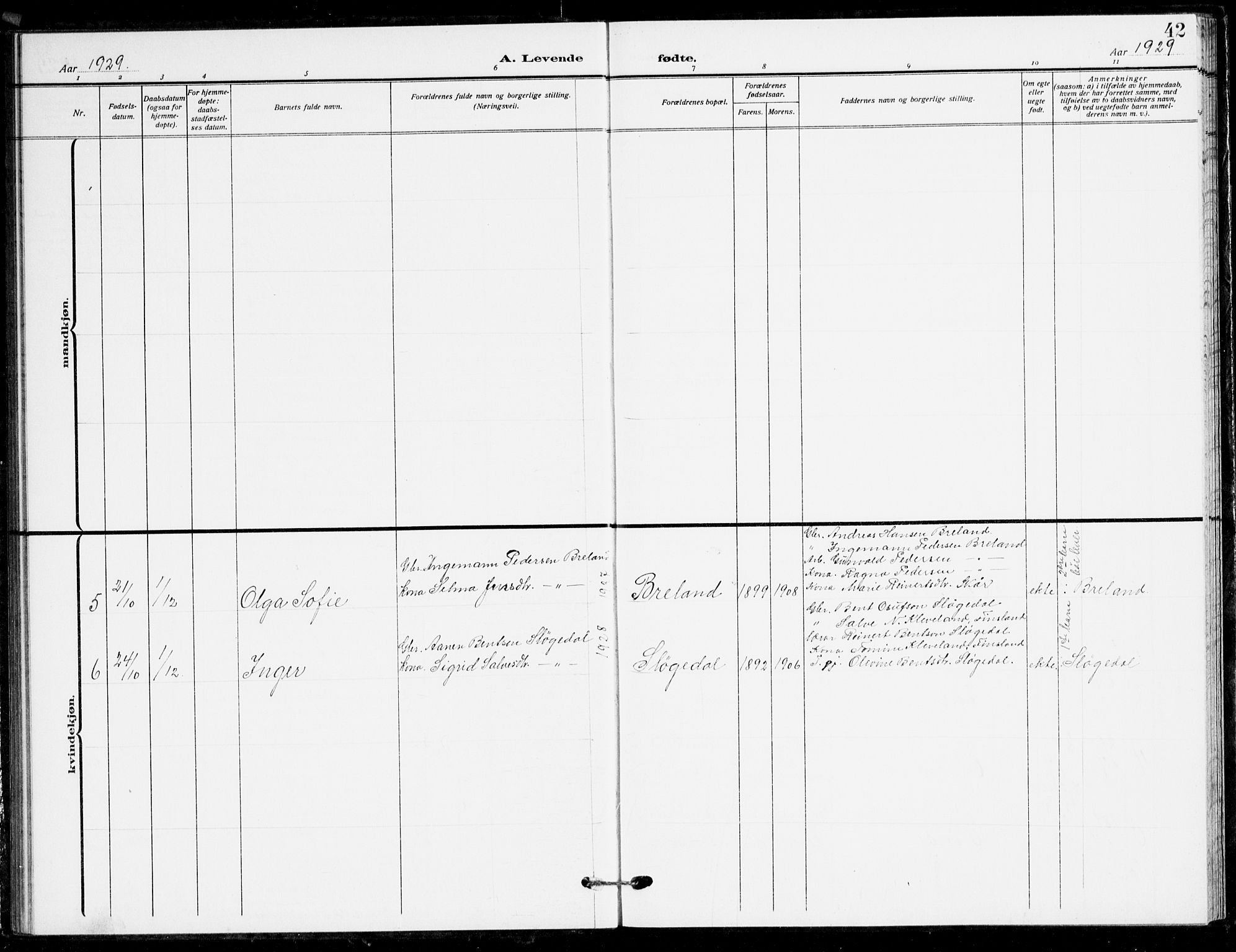 Holum sokneprestkontor, AV/SAK-1111-0022/F/Fb/Fbc/L0004: Parish register (copy) no. B 4, 1908-1930, p. 42