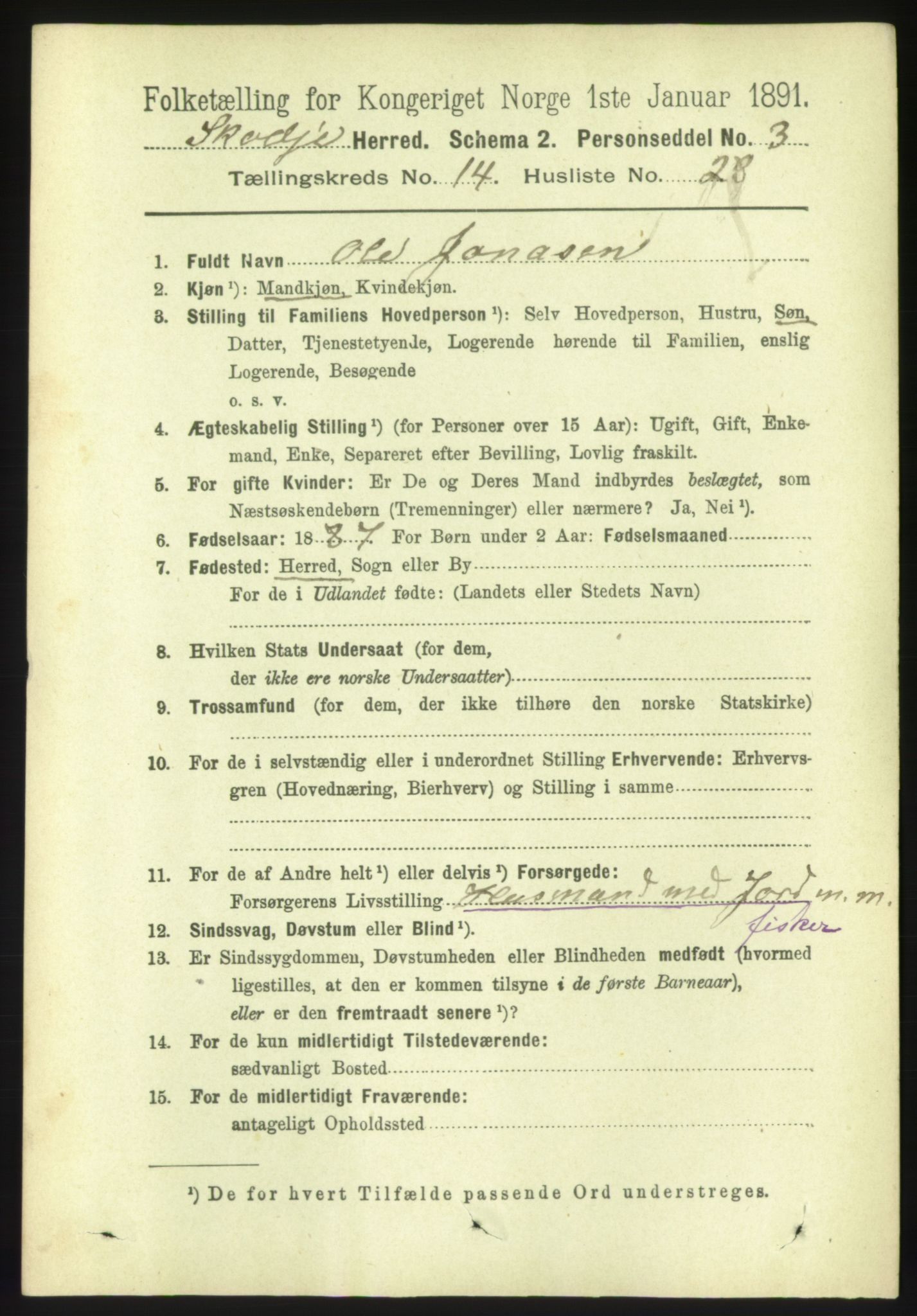 RA, 1891 census for 1529 Skodje, 1891, p. 3173