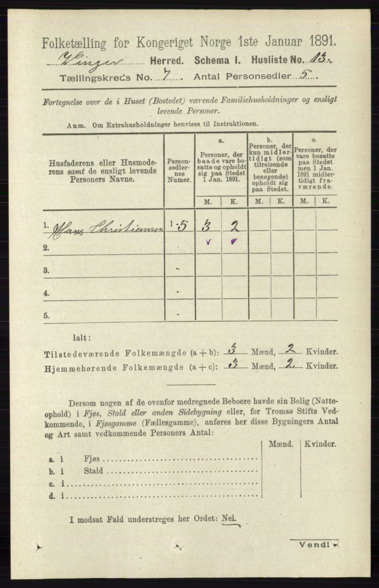 RA, 1891 census for 0421 Vinger, 1891, p. 3187