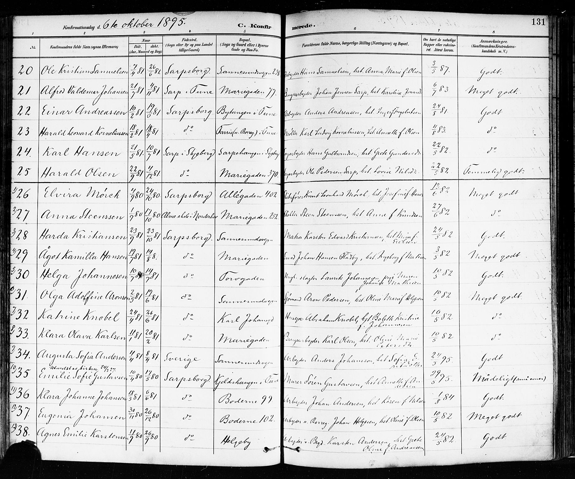 Sarpsborg prestekontor Kirkebøker, AV/SAO-A-2006/F/Fa/L0004: Parish register (official) no. 4, 1892-1899, p. 131