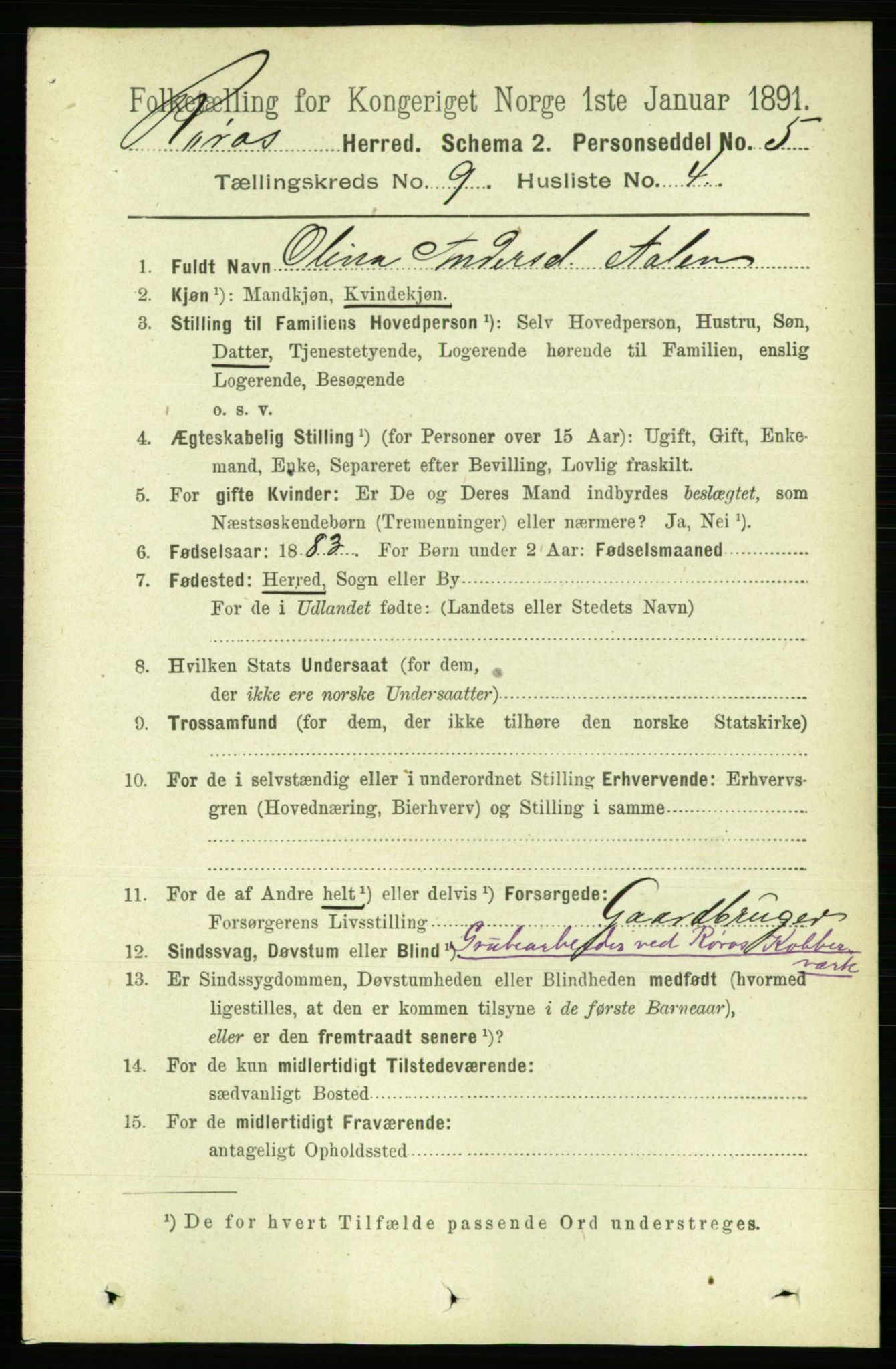 RA, 1891 census for 1640 Røros, 1891, p. 1840