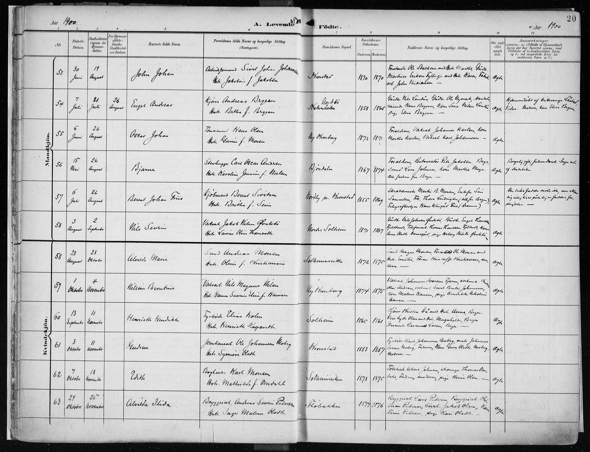 Årstad Sokneprestembete, AV/SAB-A-79301/H/Haa/L0002: Parish register (official) no. A 2, 1899-1914, p. 20