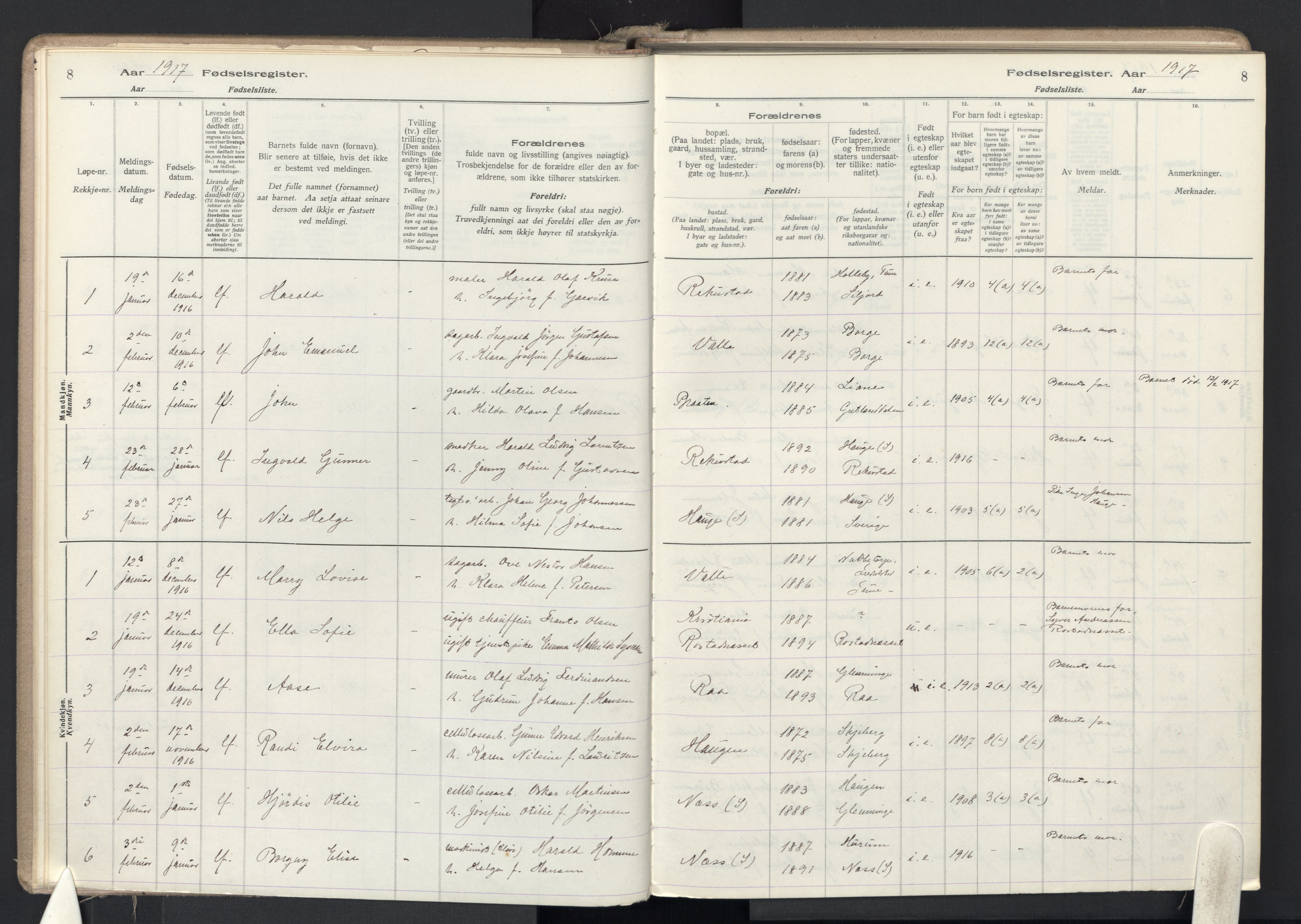 Rolvsøy prestekontor Kirkebøker, SAO/A-2004/J/Ja/L0001: Birth register no. 1, 1916-1946, p. 8