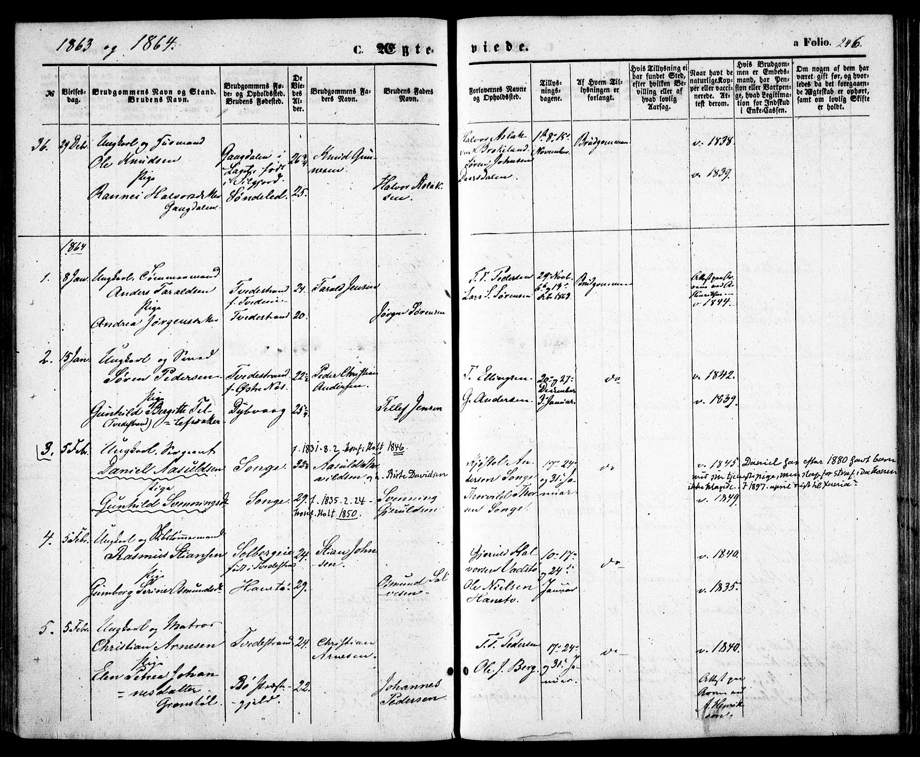 Holt sokneprestkontor, SAK/1111-0021/F/Fa/L0009: Parish register (official) no. A 9, 1861-1871, p. 246