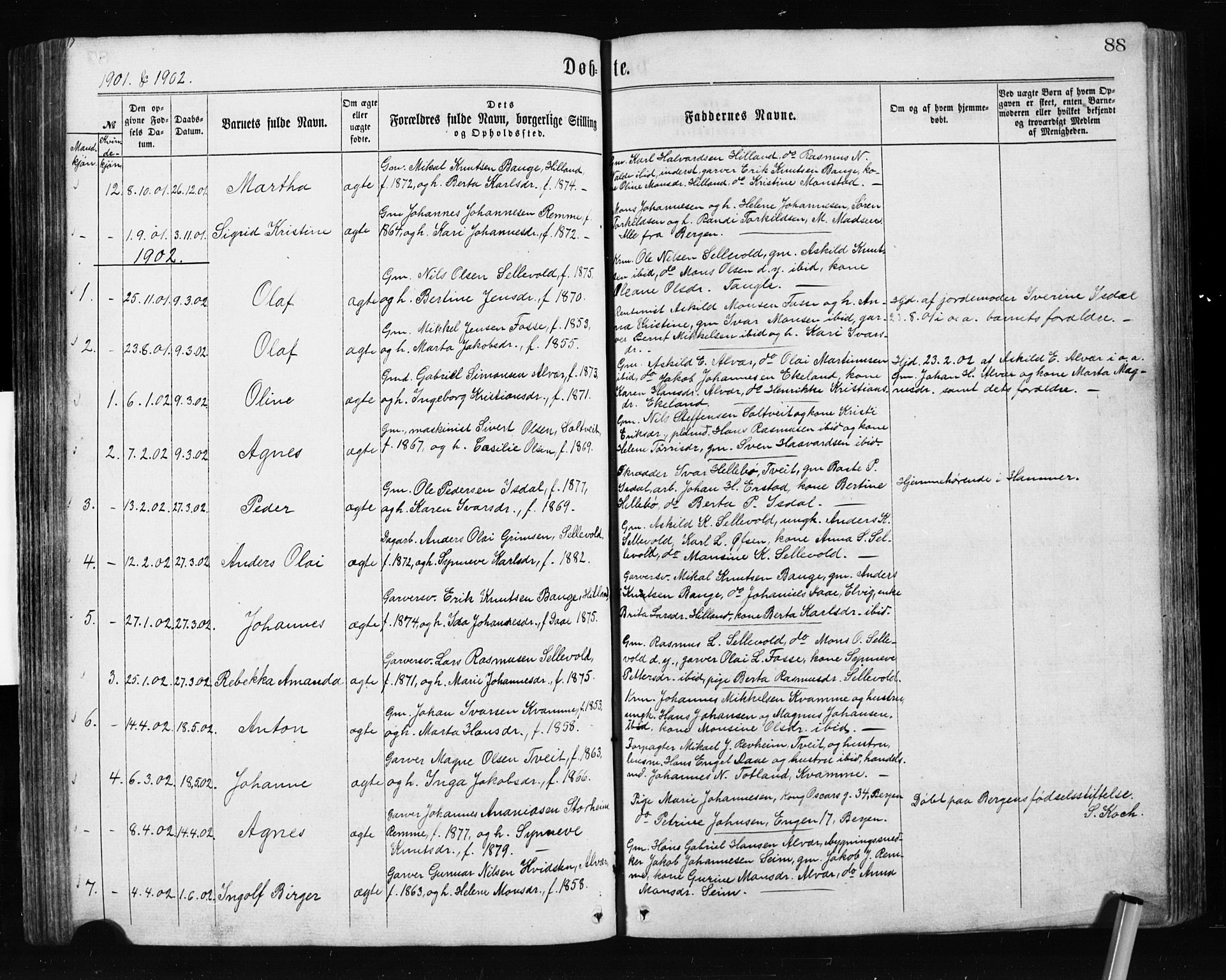 Alversund Sokneprestembete, SAB/A-73901/H/Ha/Hab: Parish register (copy) no. A 2, 1864-1905, p. 88