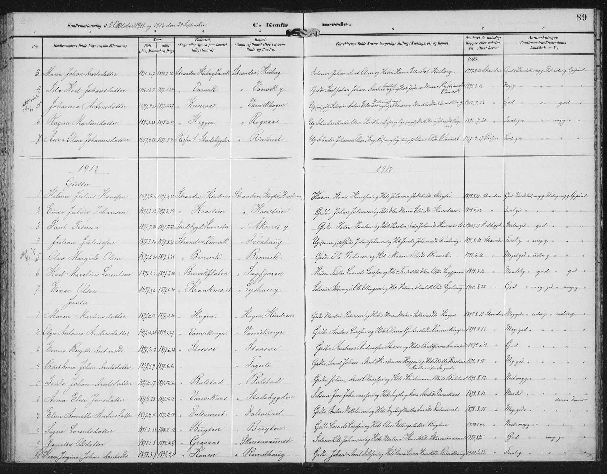 Ministerialprotokoller, klokkerbøker og fødselsregistre - Nord-Trøndelag, SAT/A-1458/702/L0024: Parish register (official) no. 702A02, 1898-1914, p. 89