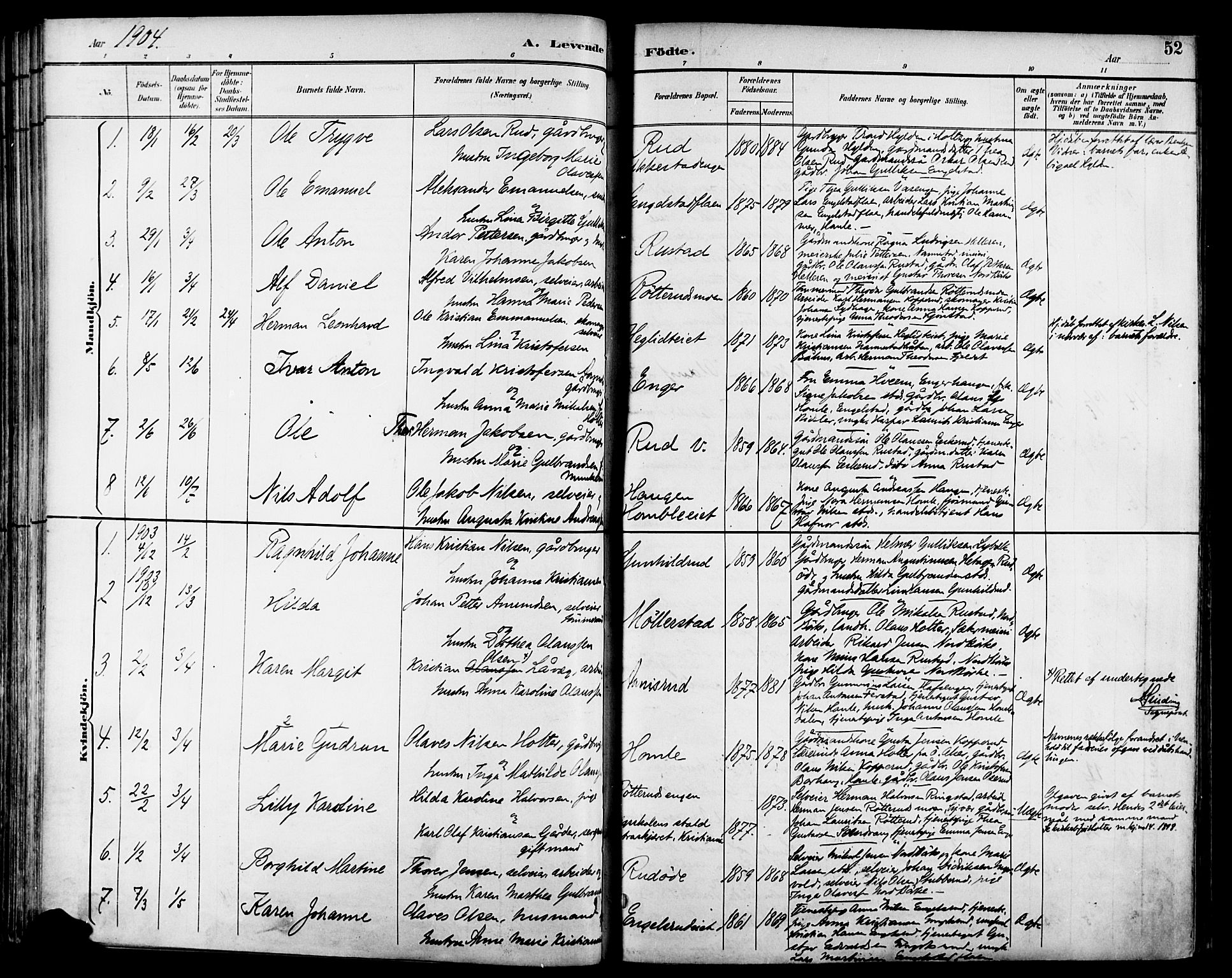Nannestad prestekontor Kirkebøker, SAO/A-10414a/F/Fa/L0015: Parish register (official) no. I 15, 1891-1905, p. 52