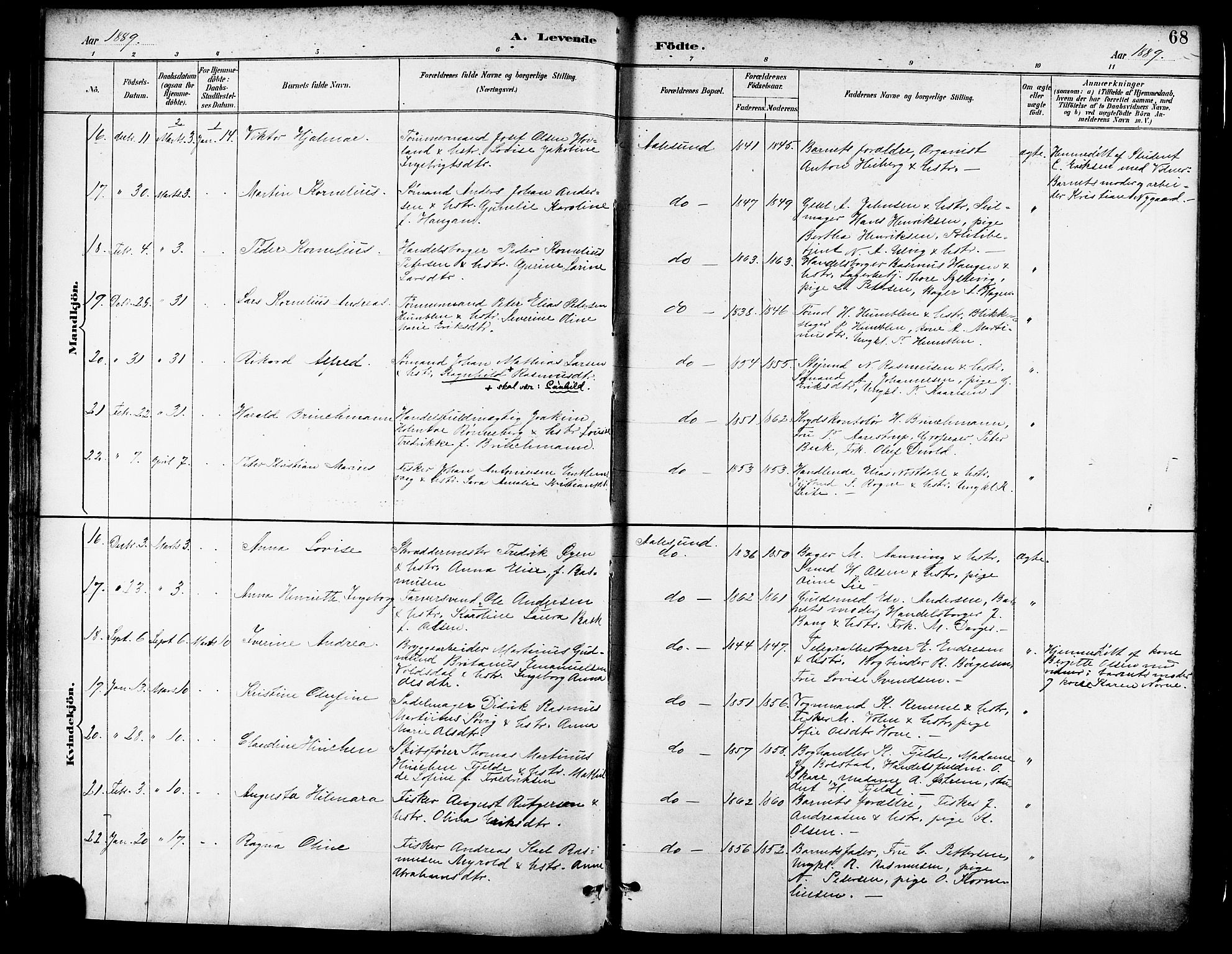 Ministerialprotokoller, klokkerbøker og fødselsregistre - Møre og Romsdal, AV/SAT-A-1454/529/L0455: Parish register (official) no. 529A05, 1885-1893, p. 68