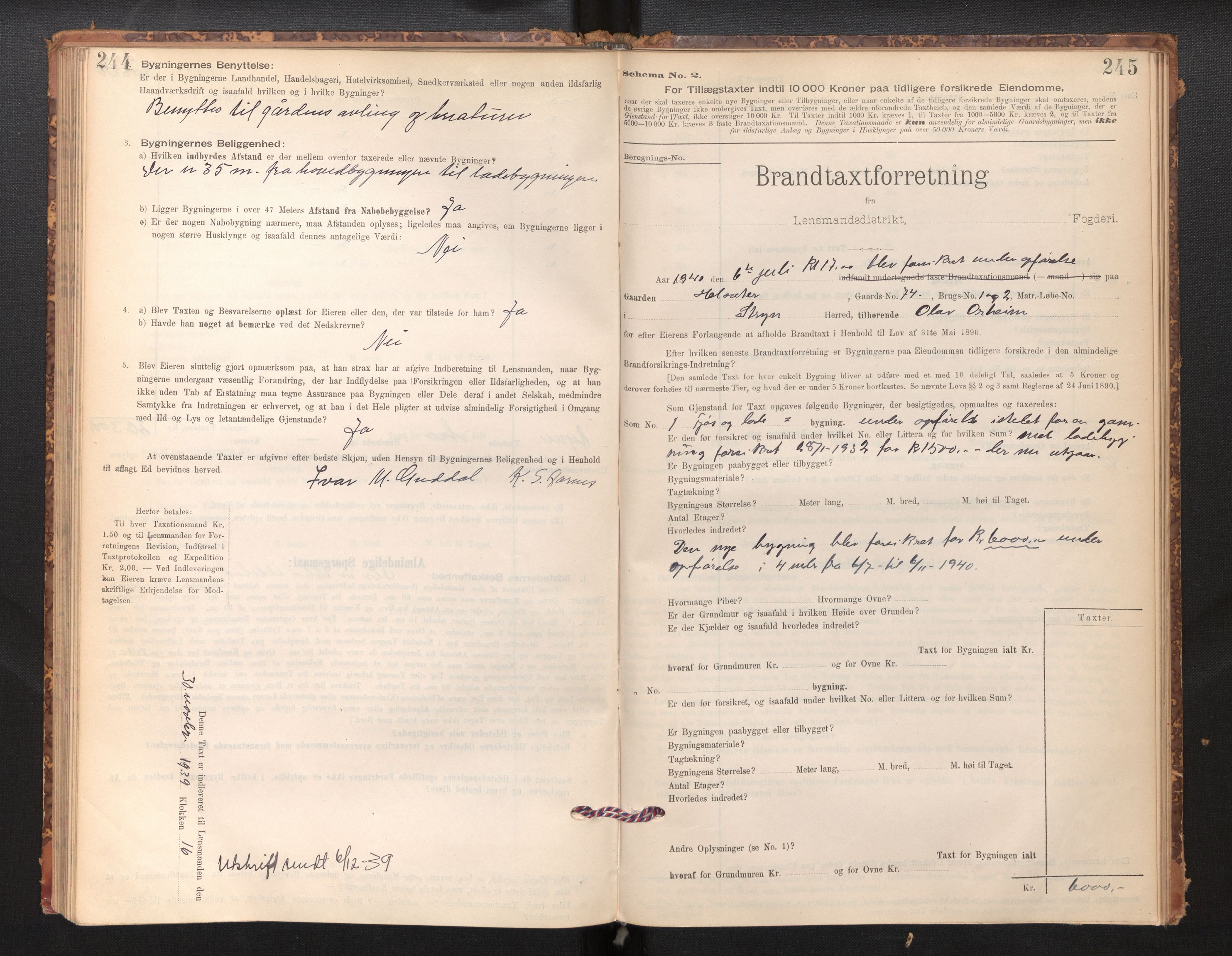 Lensmannen i Stryn og Innvik, SAB/A-30201/0012/L0002: Branntakstprotokoll, skjematakst, 1894-1942, p. 244-245