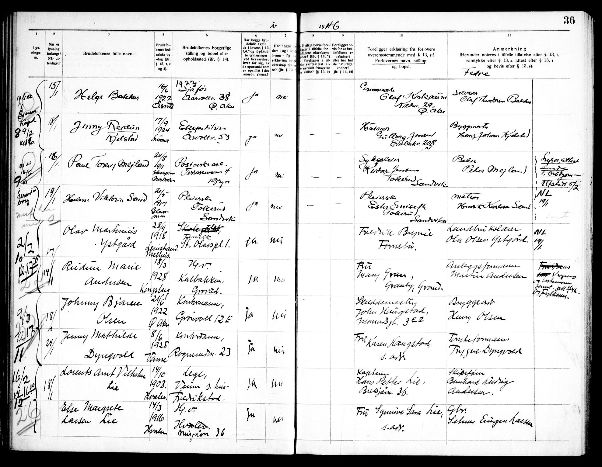 Østre Aker prestekontor Kirkebøker, AV/SAO-A-10840/H/Ha/L0010: Banns register no. I 10, 1943-1948, p. 36