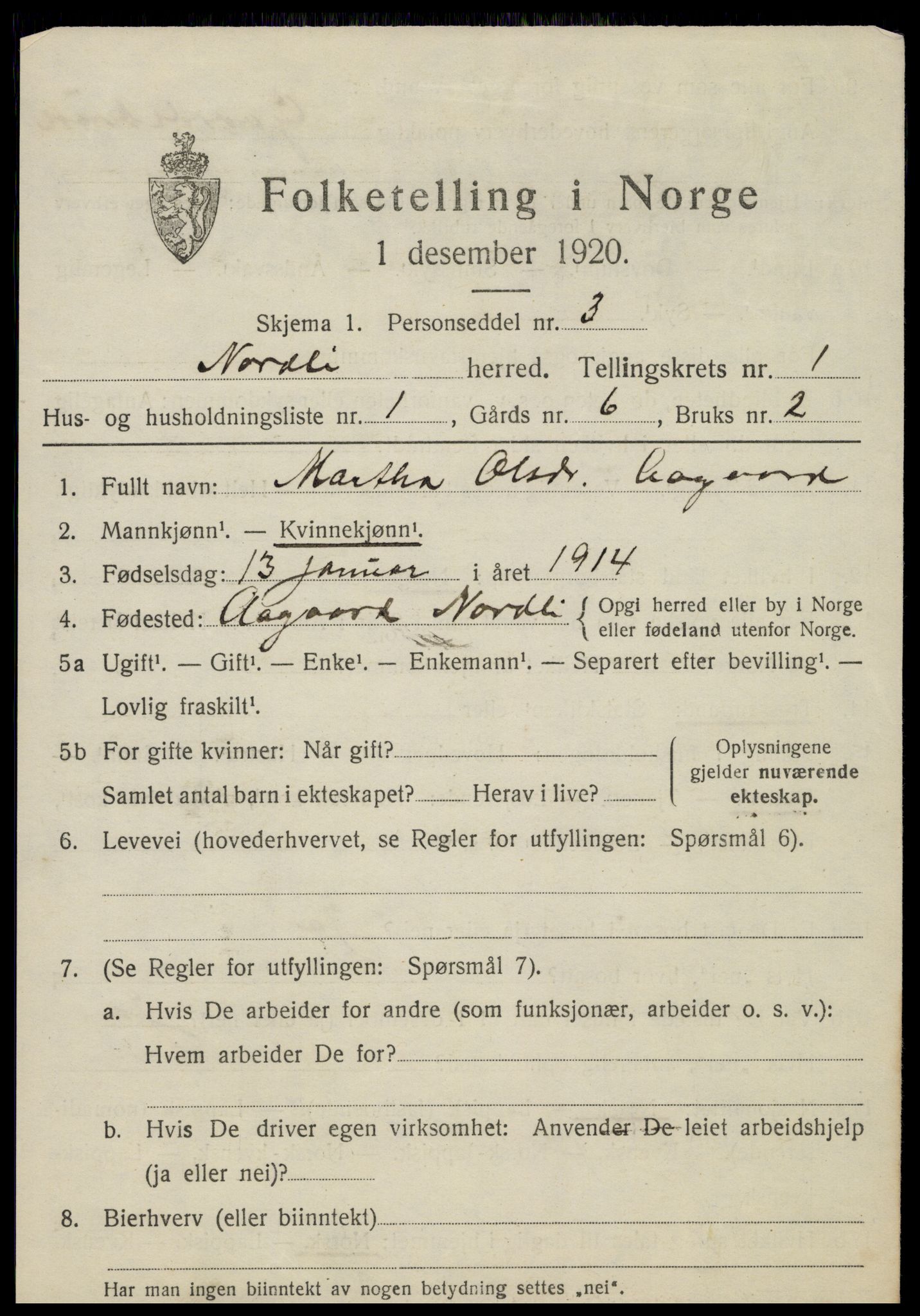 SAT, 1920 census for Nordli, 1920, p. 359