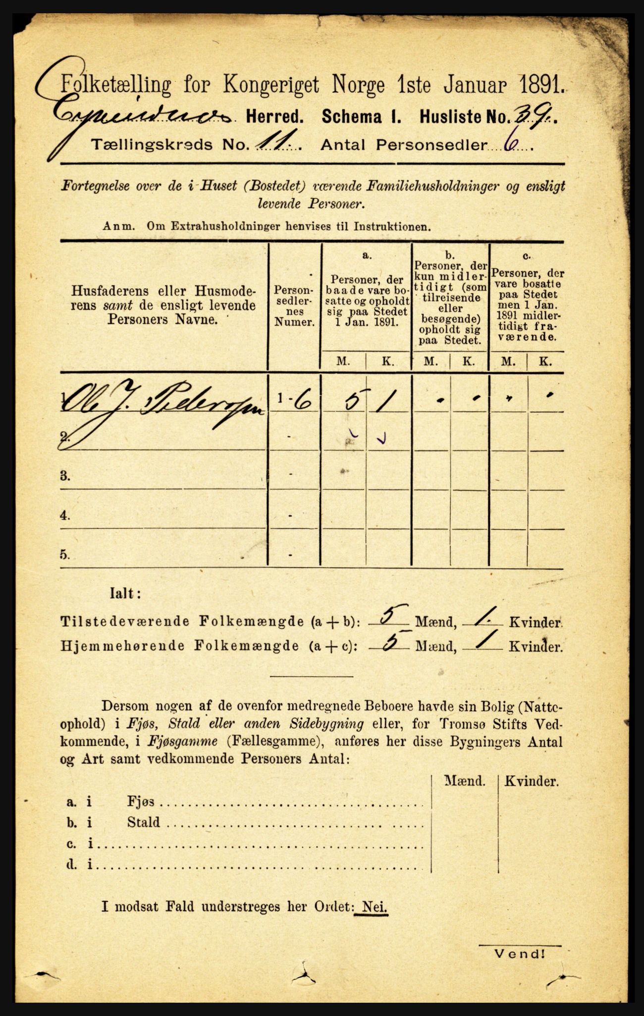 RA, 1891 census for 1853 Evenes, 1891, p. 3462