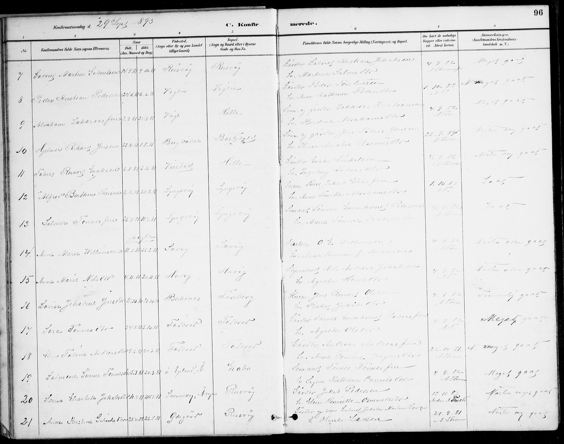 Herad sokneprestkontor, AV/SAK-1111-0018/F/Fa/Fab/L0005: Parish register (official) no. A 5, 1886-1913, p. 96