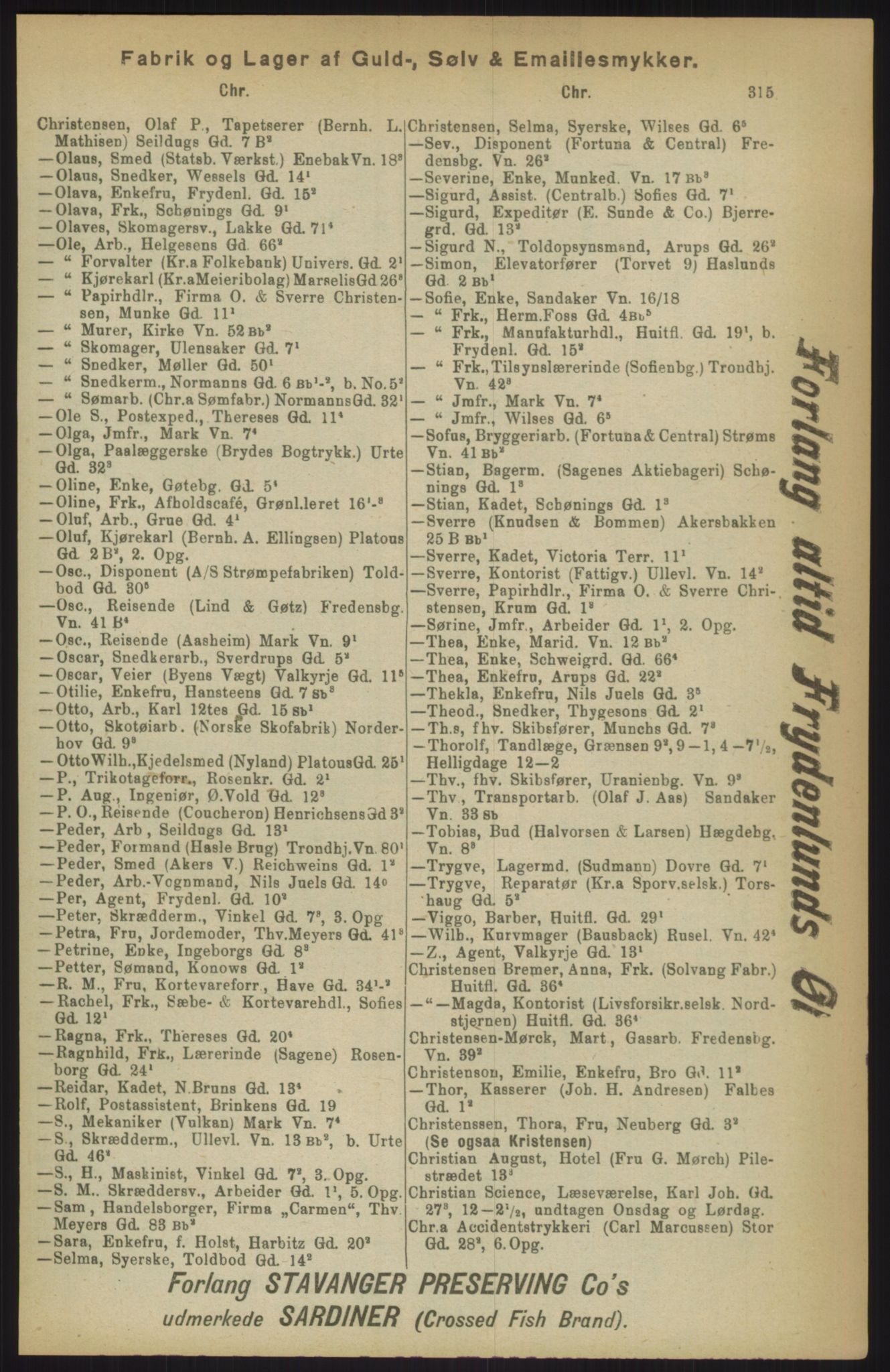 Kristiania/Oslo adressebok, PUBL/-, 1911, p. 315