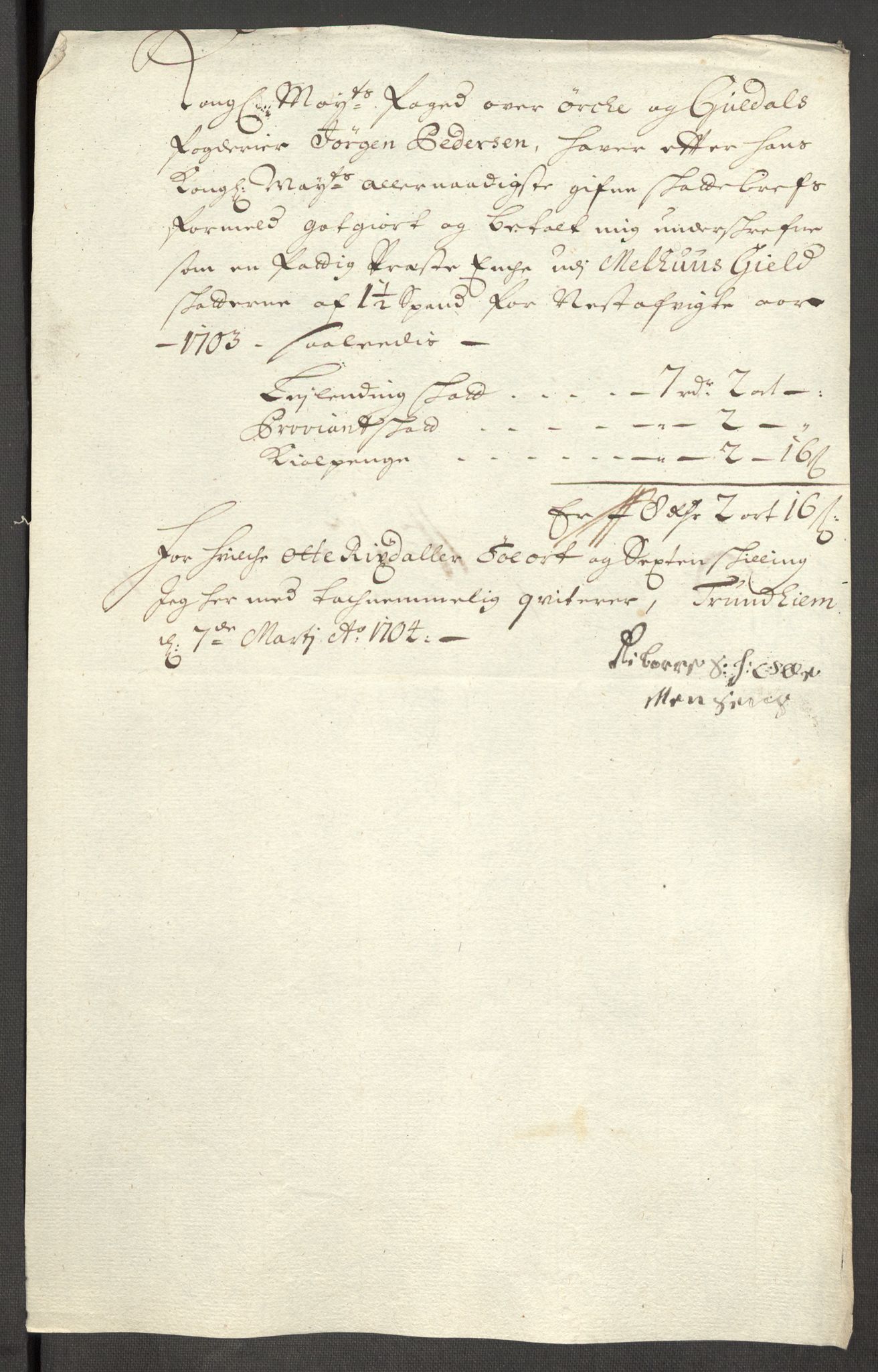 Rentekammeret inntil 1814, Reviderte regnskaper, Fogderegnskap, RA/EA-4092/R60/L3953: Fogderegnskap Orkdal og Gauldal, 1703, p. 366