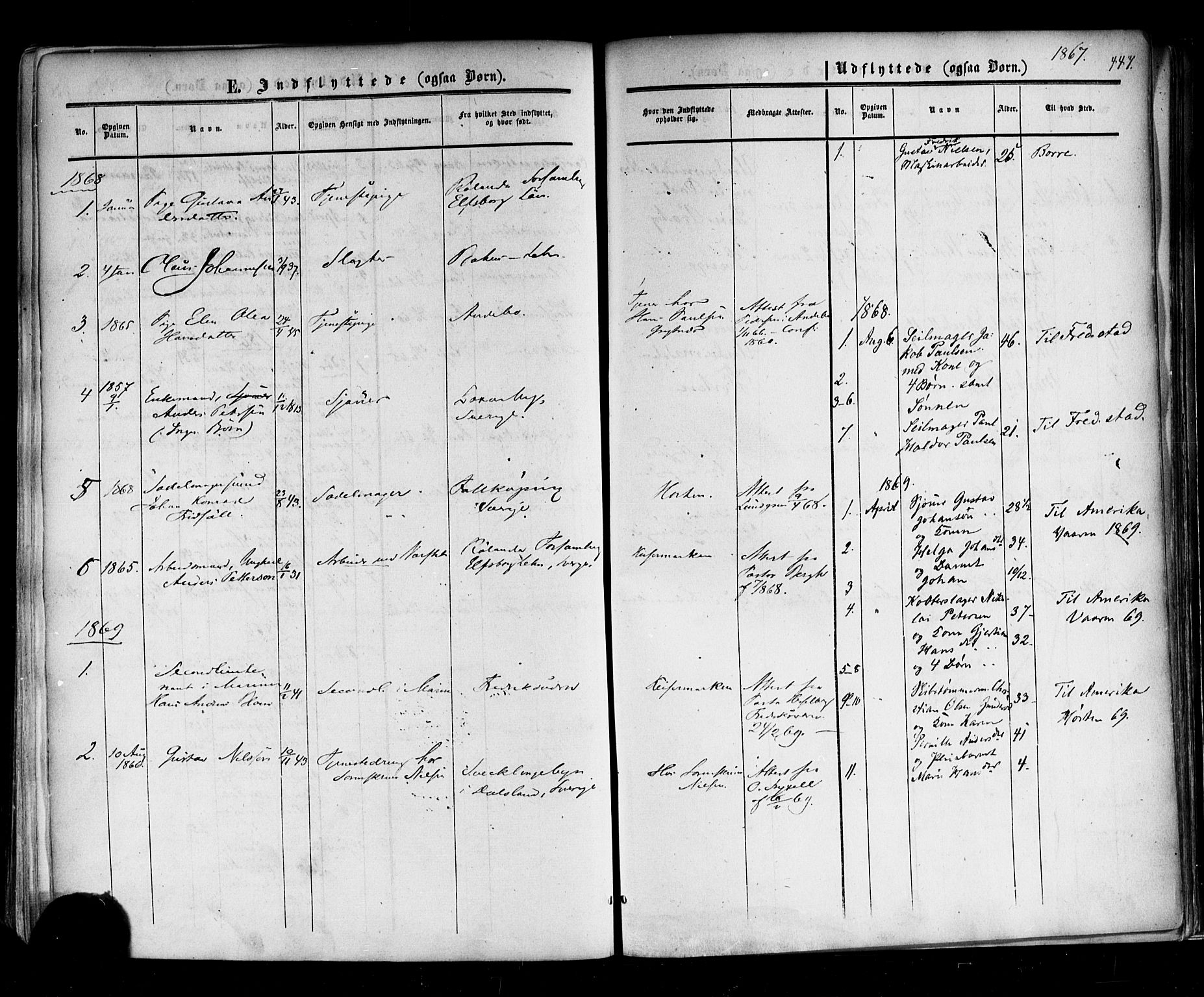 Horten kirkebøker, AV/SAKO-A-348/F/Fa/L0001: Parish register (official) no. 1, 1855-1871, p. 447