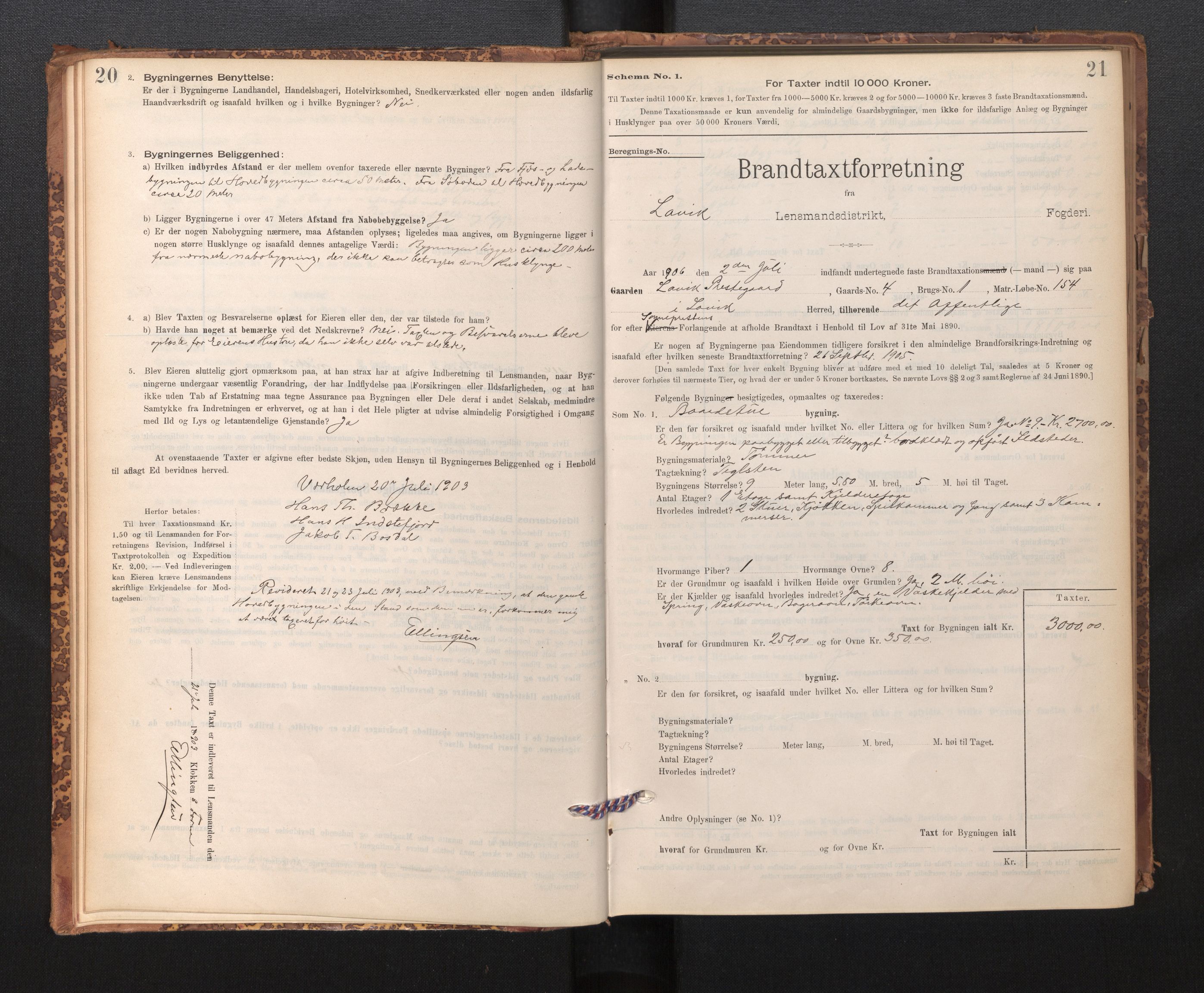 Lensmannen i Lavik, SAB/A-29101/0012/L0002: Branntakstprotokoll, skjematakst, 1895-1933, p. 20-21