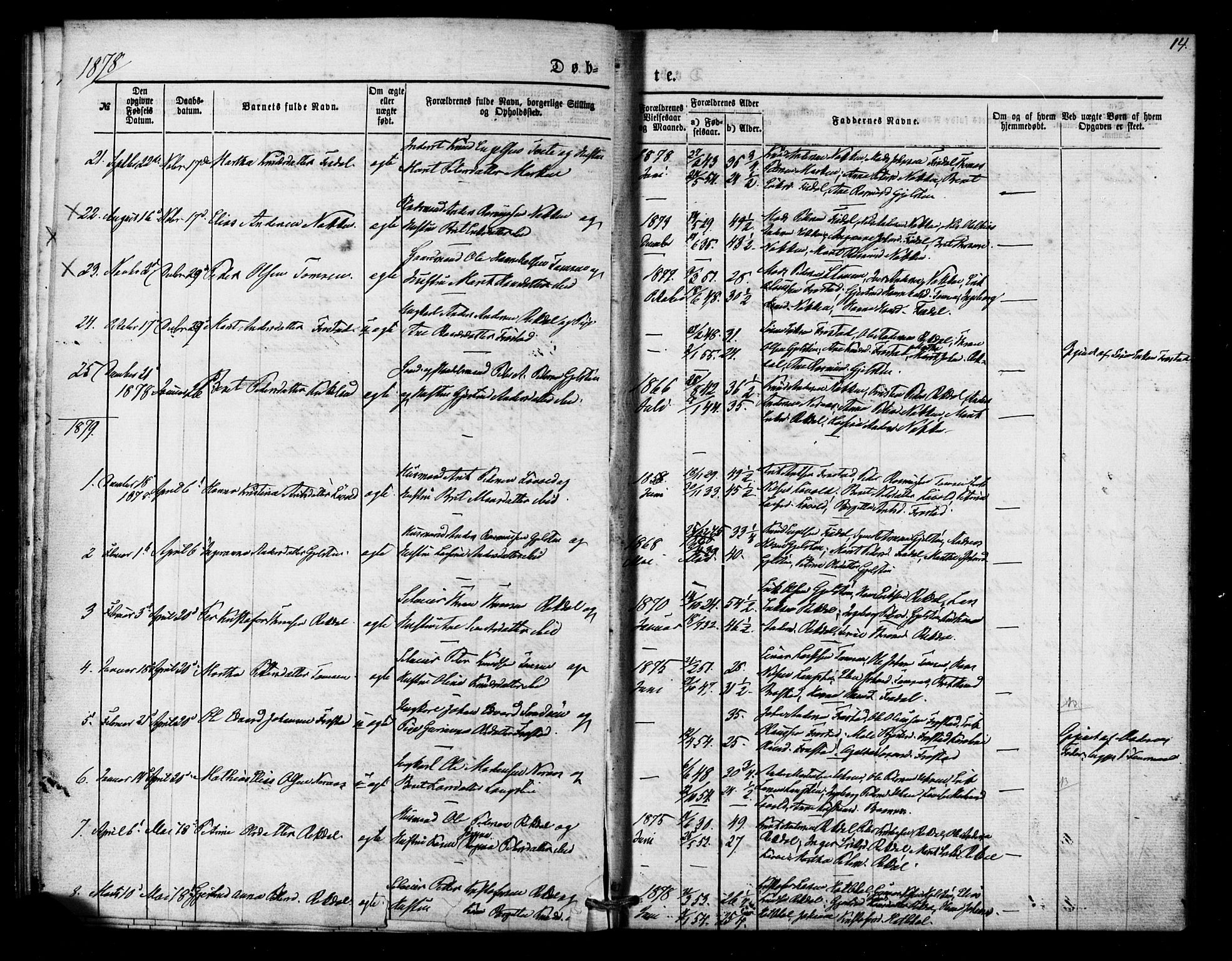 Ministerialprotokoller, klokkerbøker og fødselsregistre - Møre og Romsdal, AV/SAT-A-1454/540/L0540: Parish register (official) no. 540A01, 1872-1883, p. 14