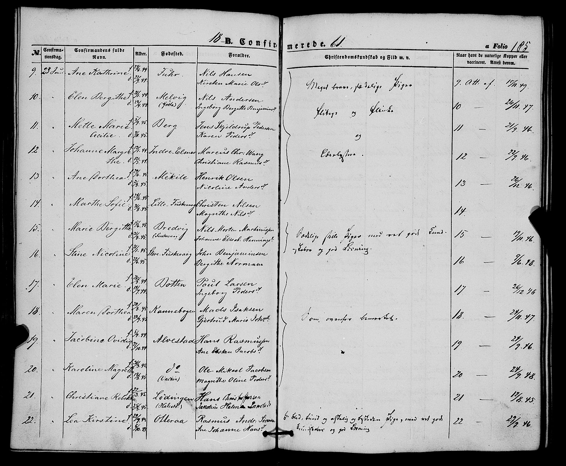 Trondenes sokneprestkontor, AV/SATØ-S-1319/H/Ha/L0011kirke: Parish register (official) no. 11, 1853-1862, p. 185