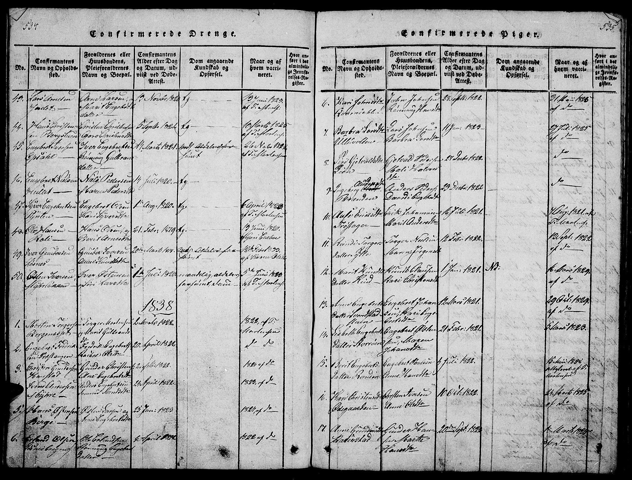 Ringebu prestekontor, SAH/PREST-082/H/Ha/Hab/L0001: Parish register (copy) no. 1, 1821-1839, p. 534-535