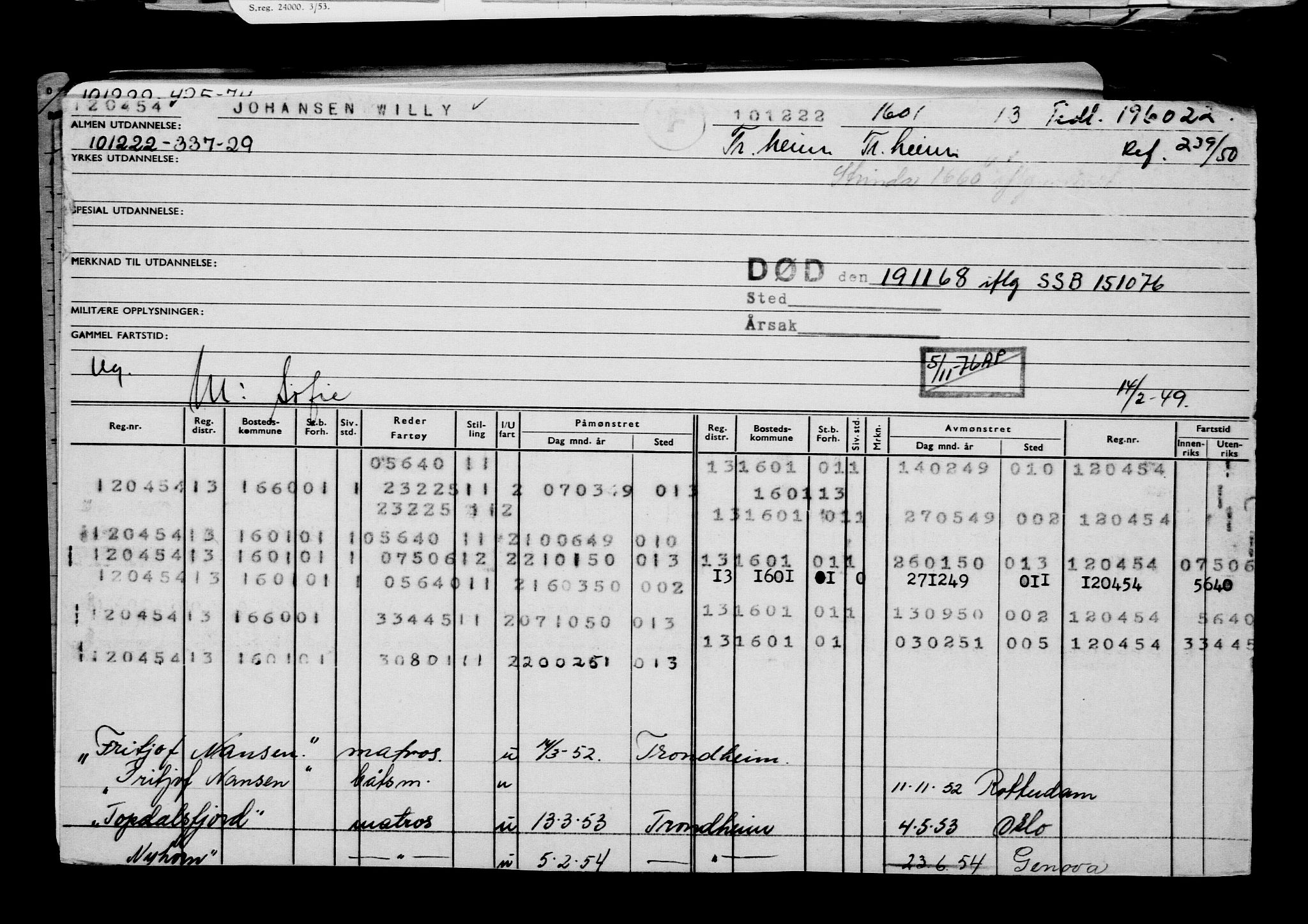 Direktoratet for sjømenn, AV/RA-S-3545/G/Gb/L0213: Hovedkort, 1922, p. 209