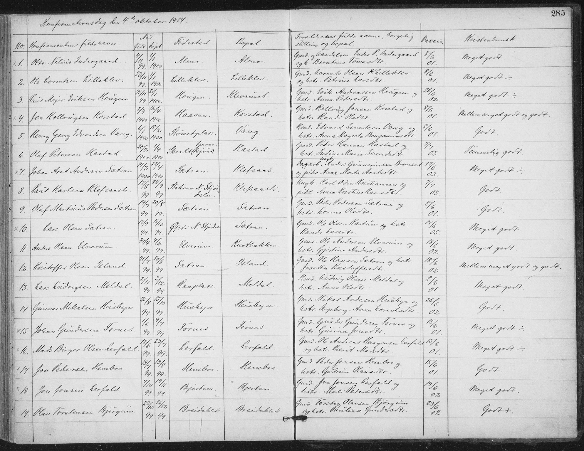 Ministerialprotokoller, klokkerbøker og fødselsregistre - Nord-Trøndelag, SAT/A-1458/703/L0031: Parish register (official) no. 703A04, 1893-1914, p. 285