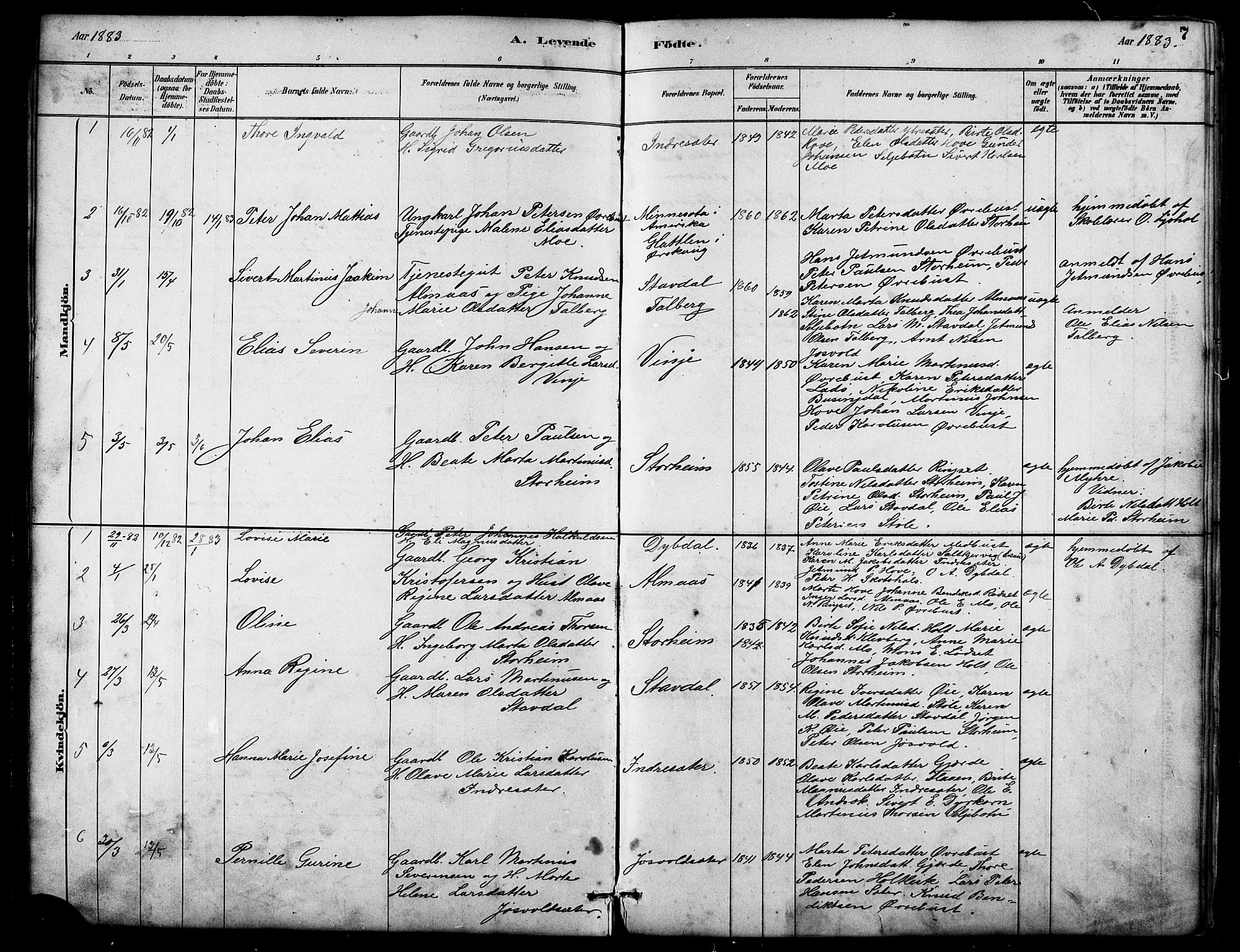 Ministerialprotokoller, klokkerbøker og fødselsregistre - Møre og Romsdal, AV/SAT-A-1454/521/L0302: Parish register (copy) no. 521C03, 1882-1907, p. 7