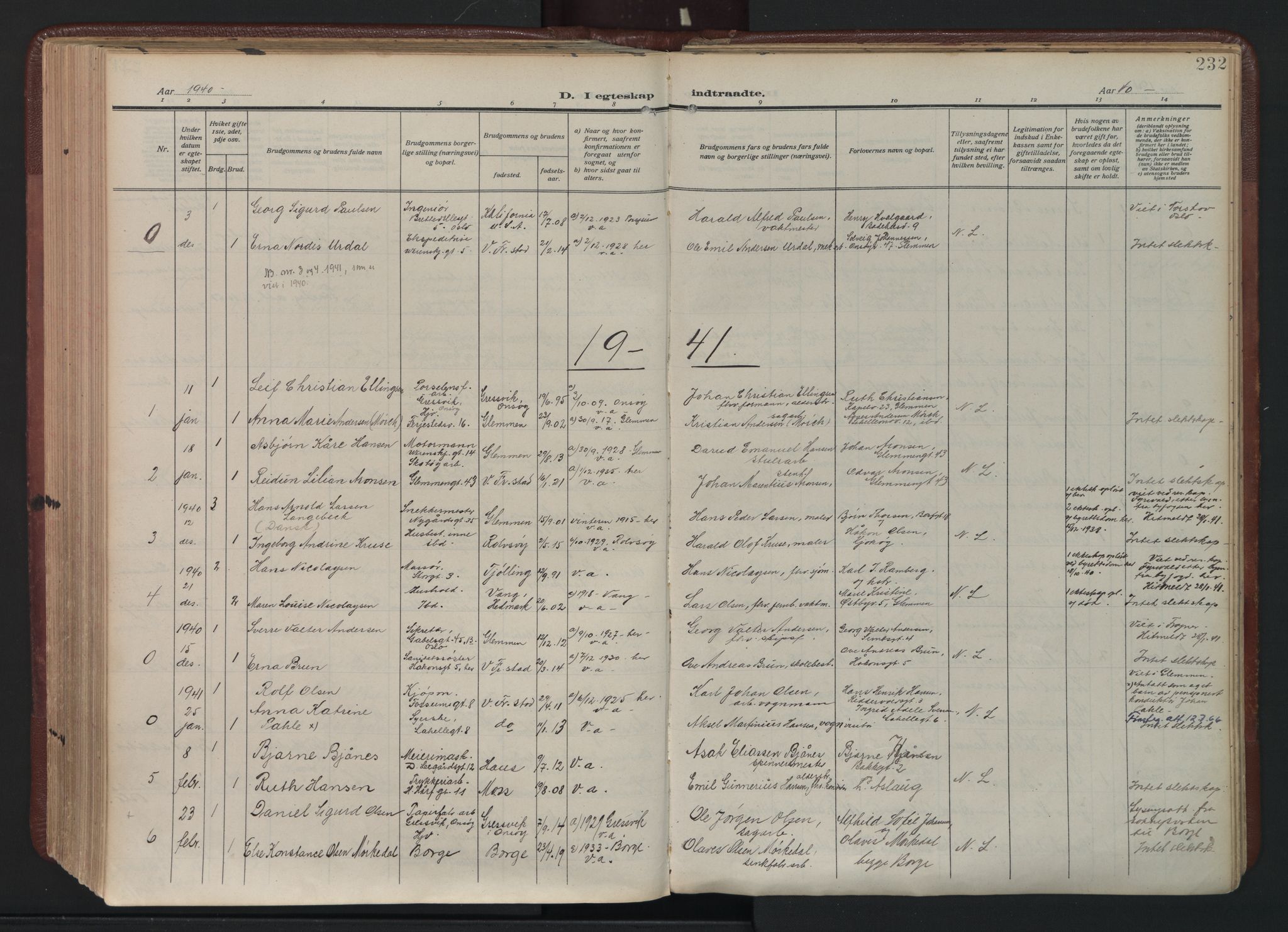 Fredrikstad domkirkes prestekontor Kirkebøker, AV/SAO-A-10906/F/Fa/L0009: Parish register (official) no. 9, 1908-1946, p. 232
