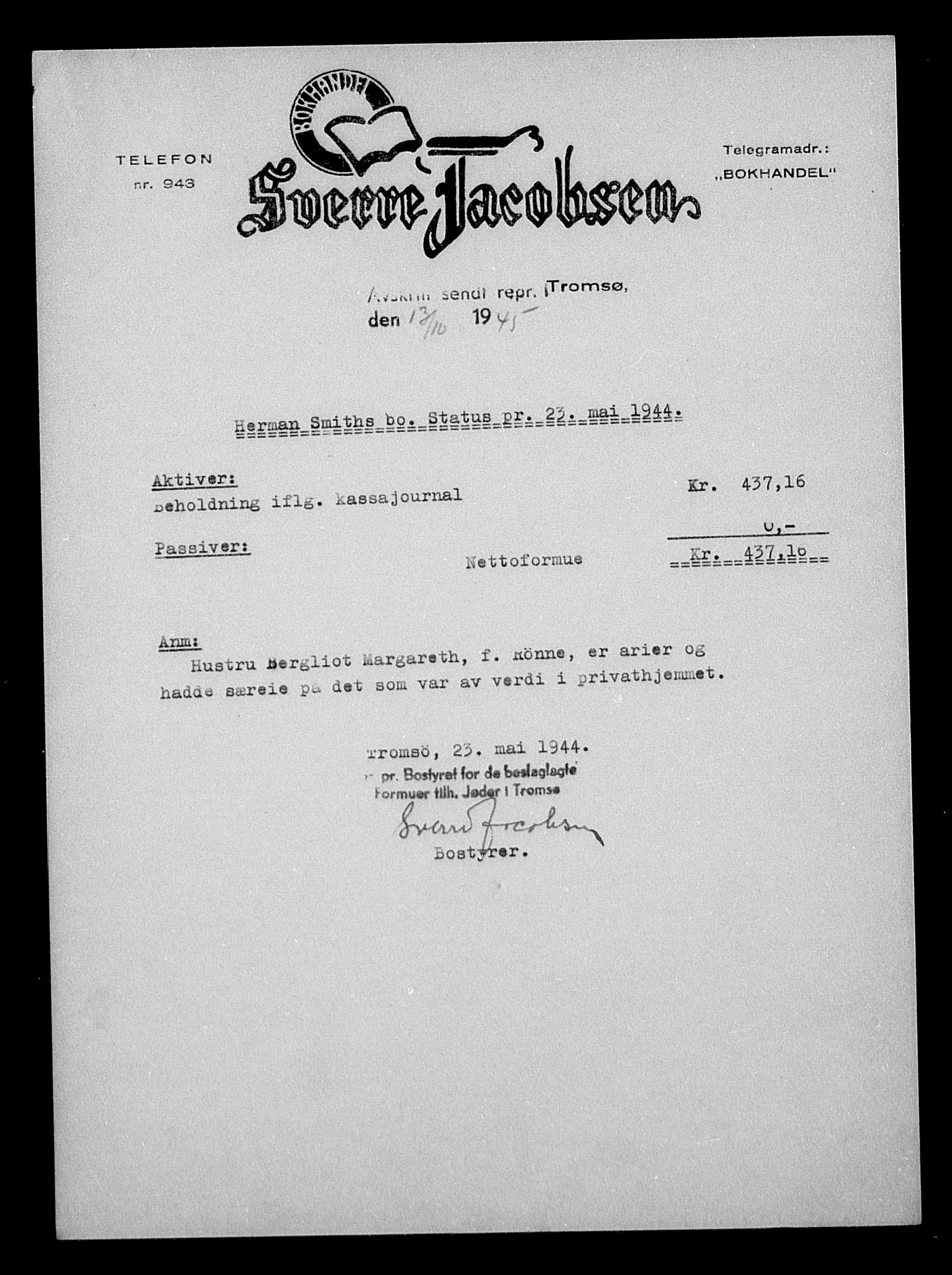 Justisdepartementet, Tilbakeføringskontoret for inndratte formuer, AV/RA-S-1564/H/Hc/Hcb/L0916: --, 1945-1947, p. 416
