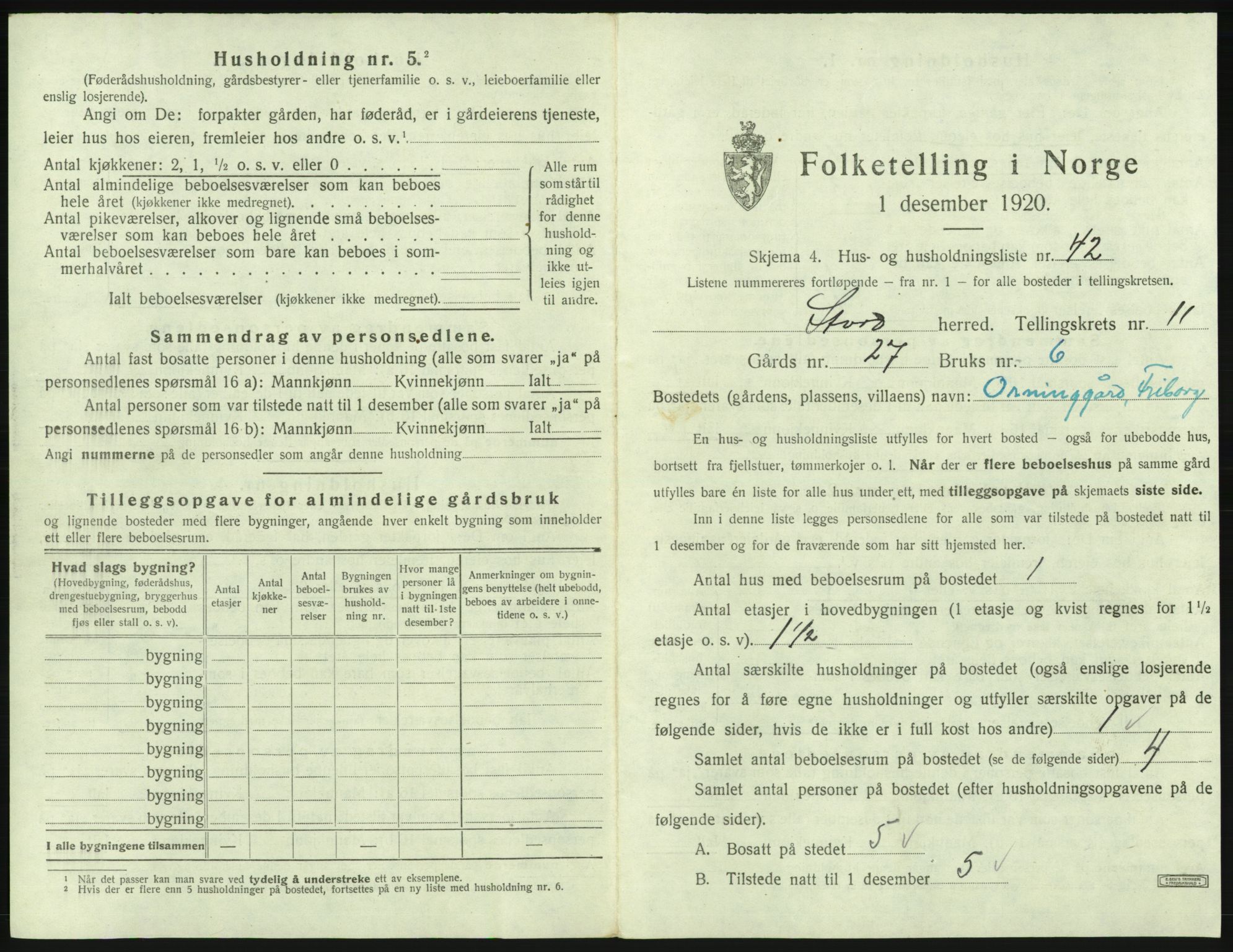 SAB, 1920 census for Stord, 1920, p. 843