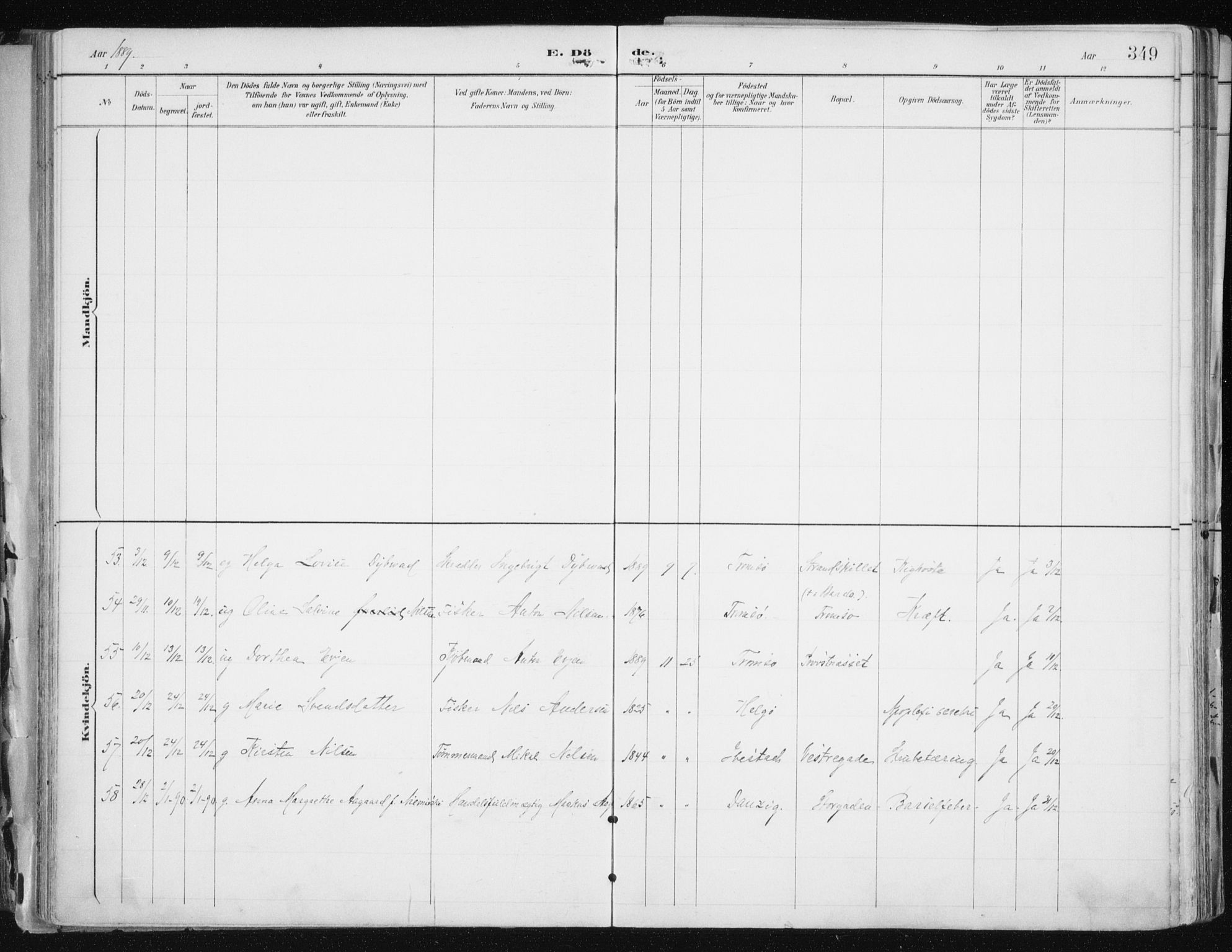 Tromsø sokneprestkontor/stiftsprosti/domprosti, AV/SATØ-S-1343/G/Ga/L0015kirke: Parish register (official) no. 15, 1889-1899, p. 349