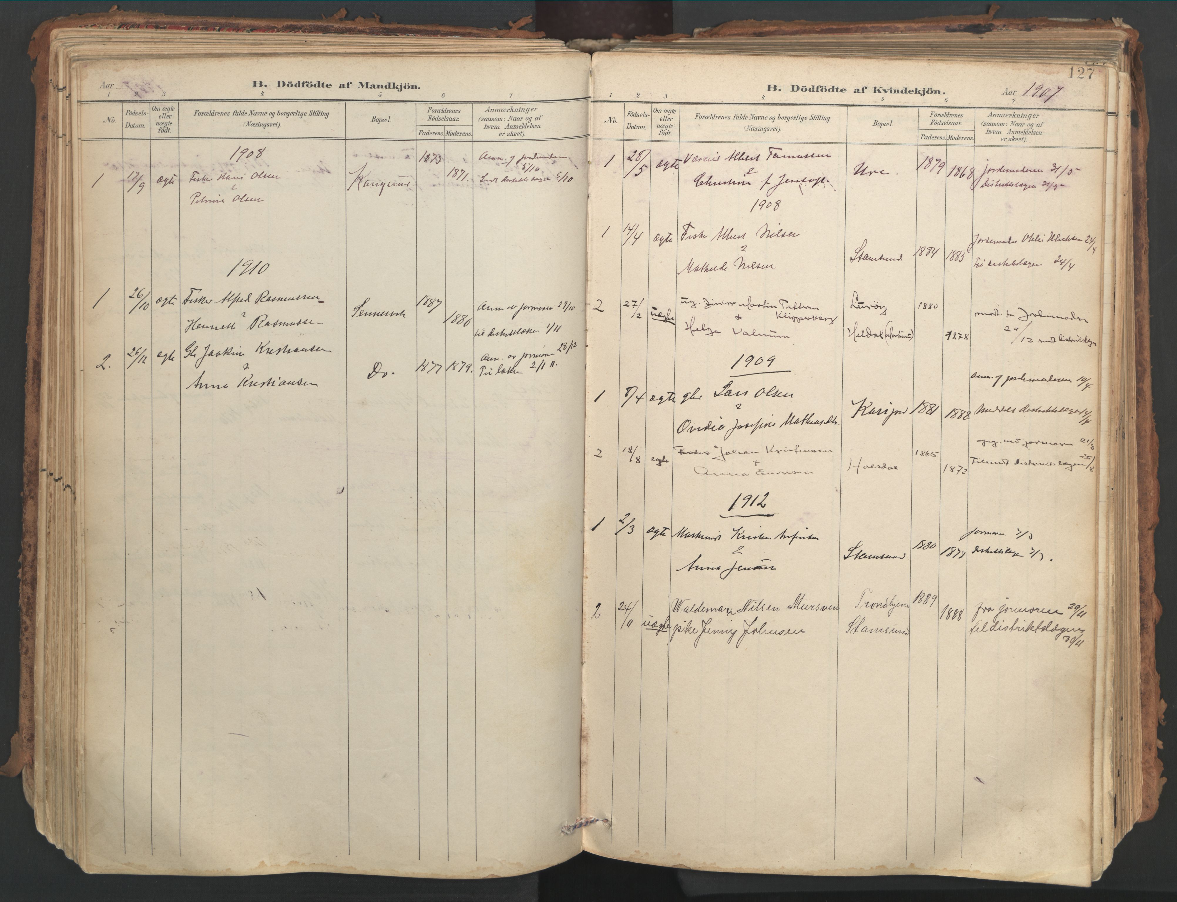 Ministerialprotokoller, klokkerbøker og fødselsregistre - Nordland, SAT/A-1459/882/L1180: Parish register (official) no. 882A02, 1897-1913, p. 127