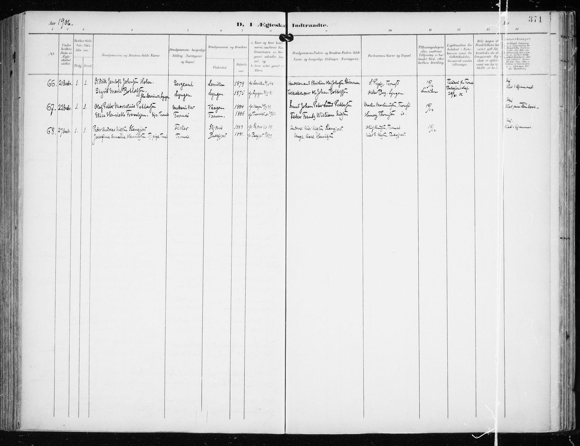 Tromsø sokneprestkontor/stiftsprosti/domprosti, AV/SATØ-S-1343/G/Ga/L0016kirke: Parish register (official) no. 16, 1899-1906, p. 371