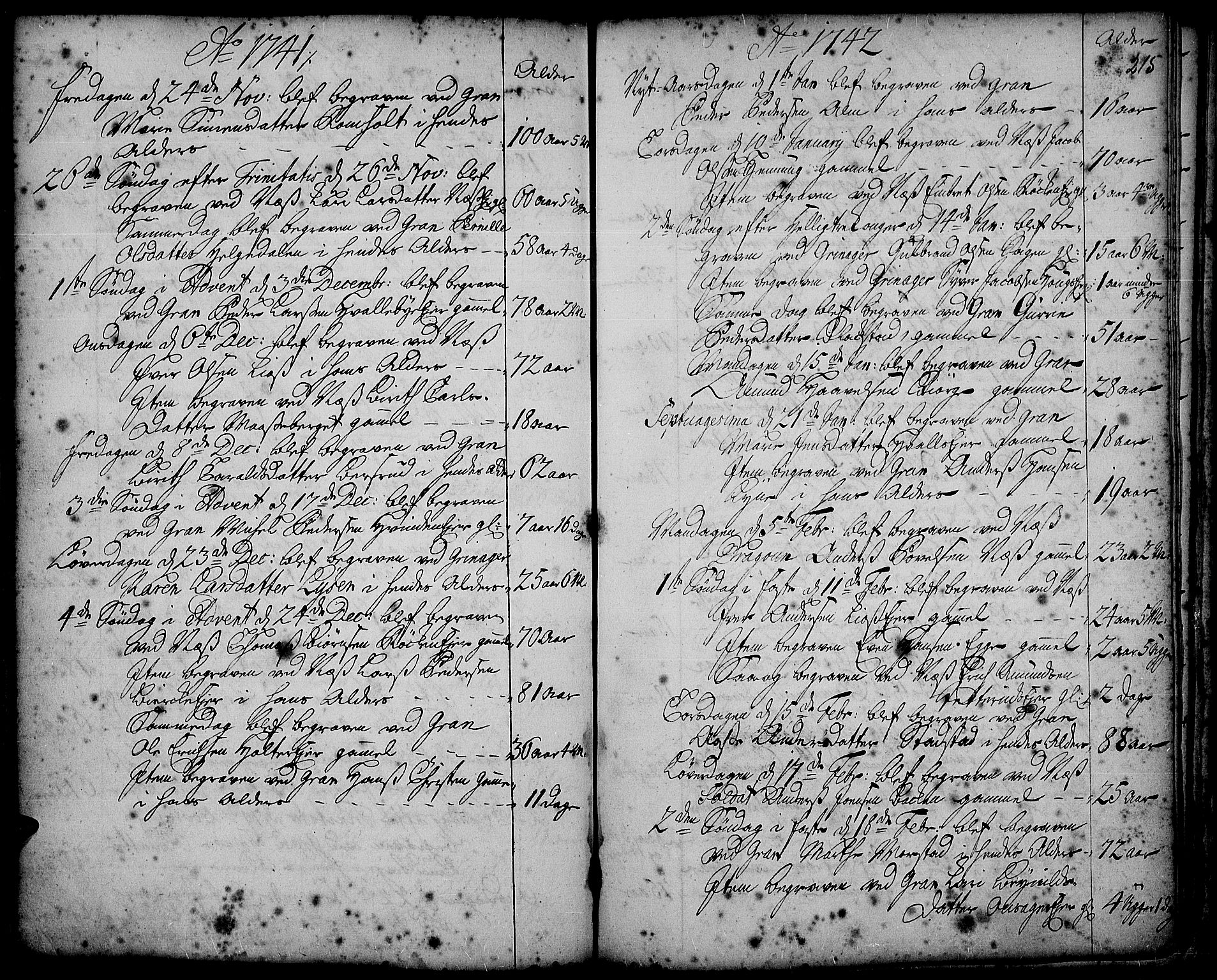 Gran prestekontor, SAH/PREST-112/H/Ha/Haa/L0002: Parish register (official) no. 2, 1732-1744, p. 215