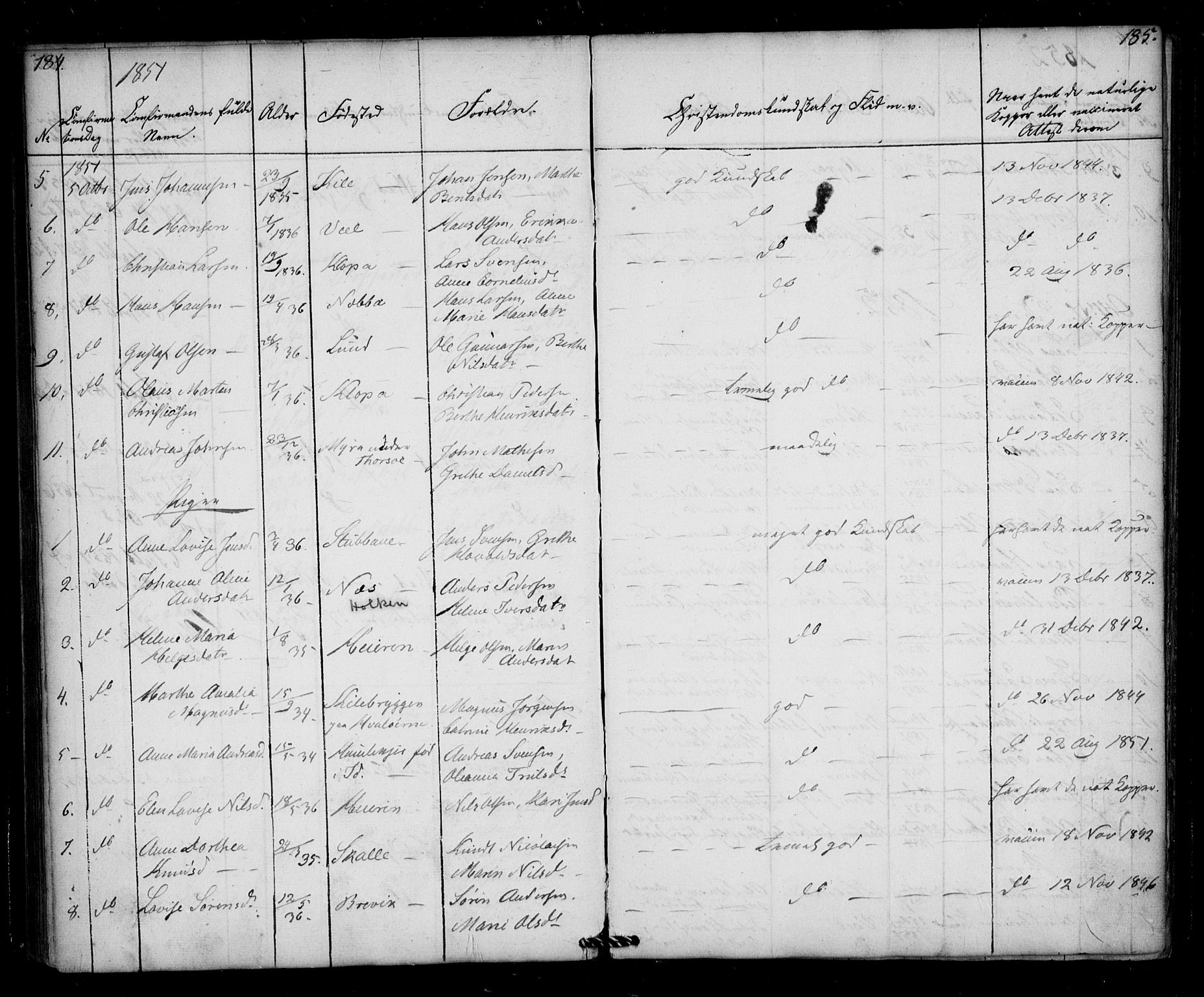 Borge prestekontor Kirkebøker, AV/SAO-A-10903/F/Fb/L0001: Parish register (official) no. II 1, 1836-1852, p. 184-185