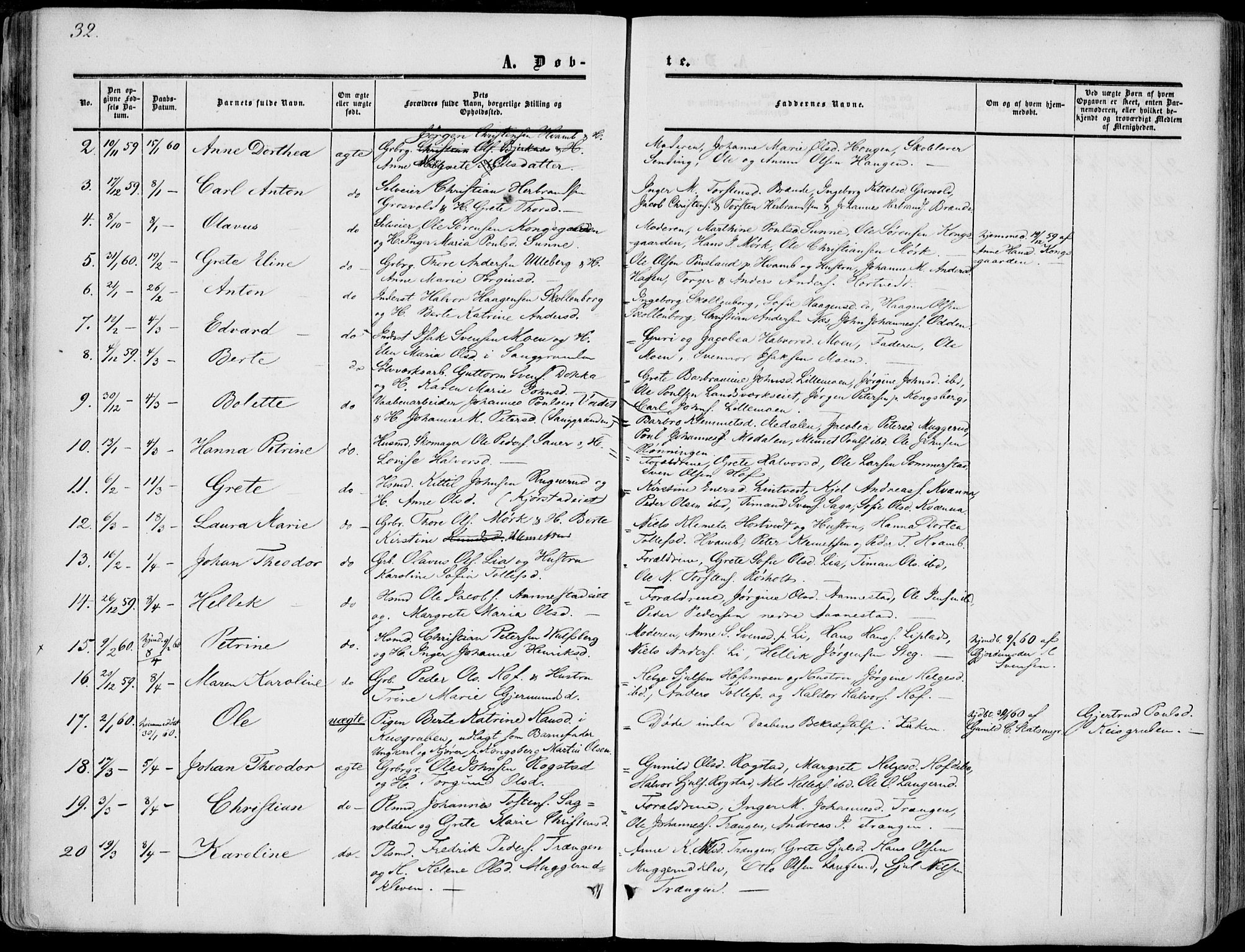 Sandsvær kirkebøker, AV/SAKO-A-244/F/Fa/L0006: Parish register (official) no. I 6, 1857-1868, p. 32