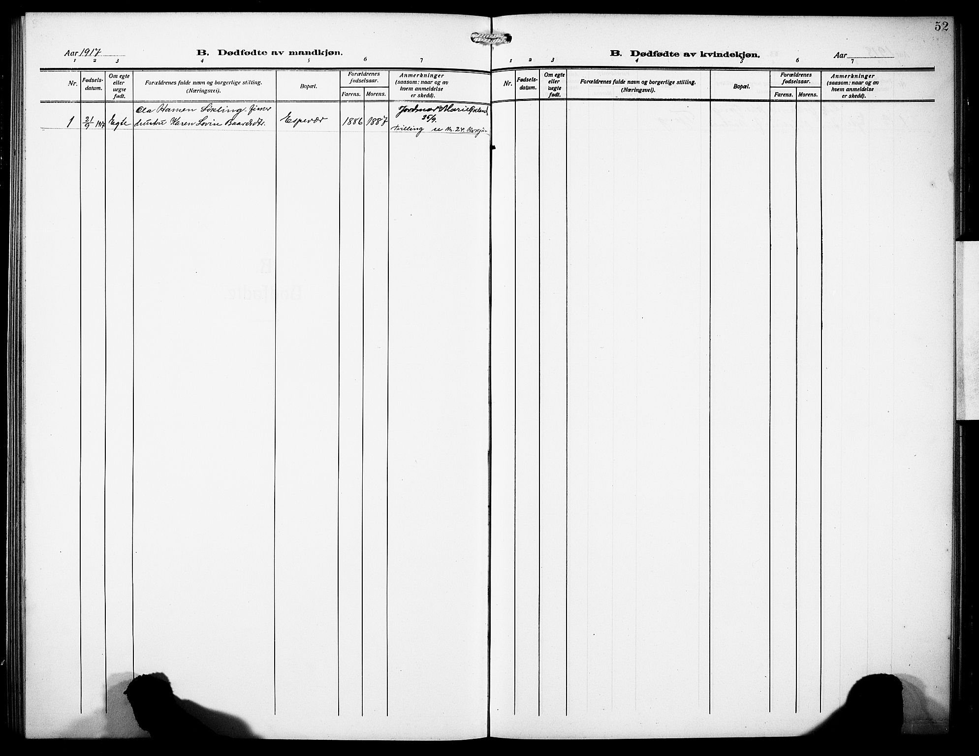 Finnås sokneprestembete, AV/SAB-A-99925/H/Ha/Hab/Habc/L0004: Parish register (copy) no. C 4, 1917-1931, p. 52
