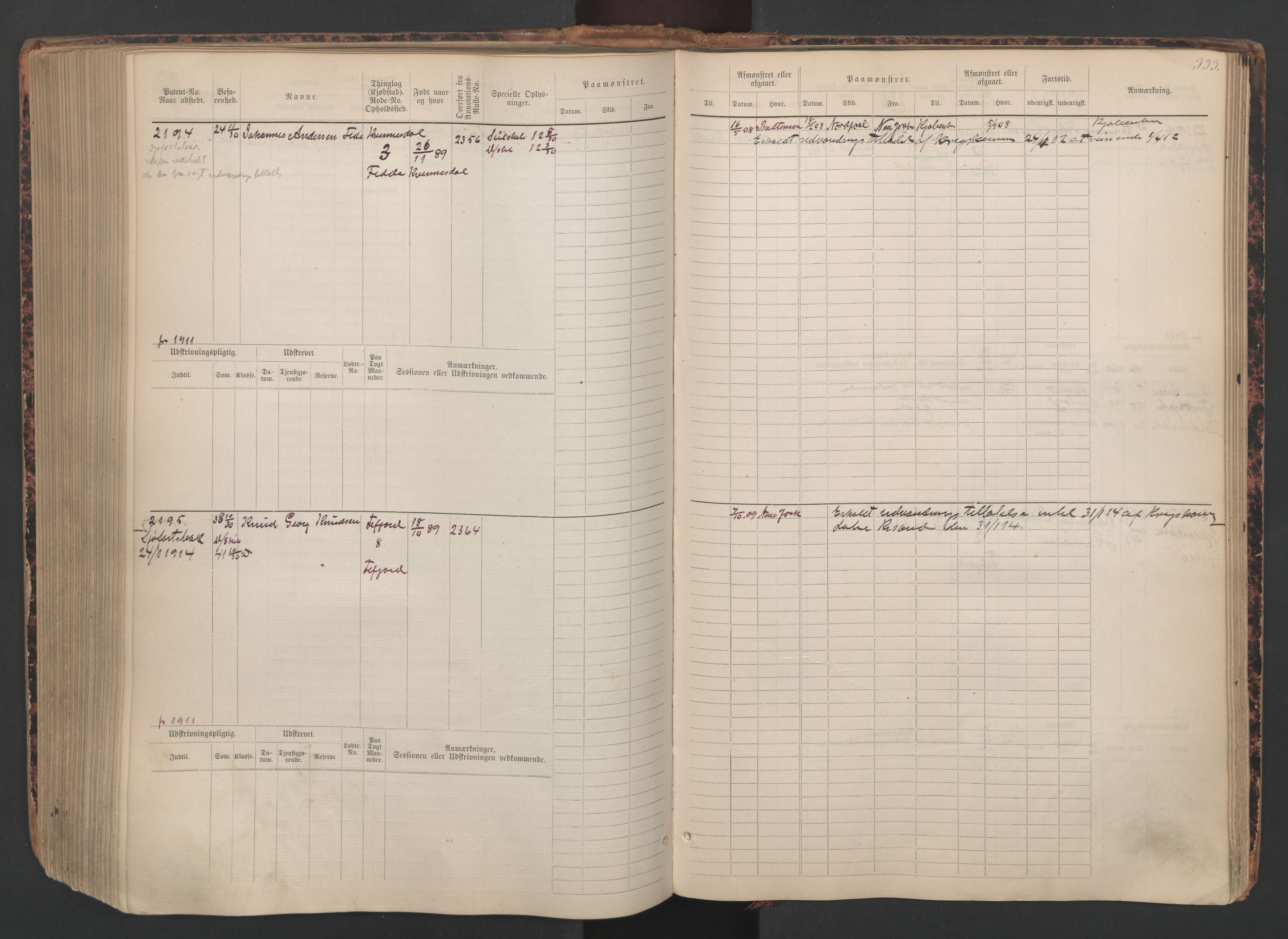 Flekkefjord mønstringskrets, SAK/2031-0018/F/Fb/L0010: Hovedrulle nr 1534-2329, Æ-7, 1884-1948, p. 335