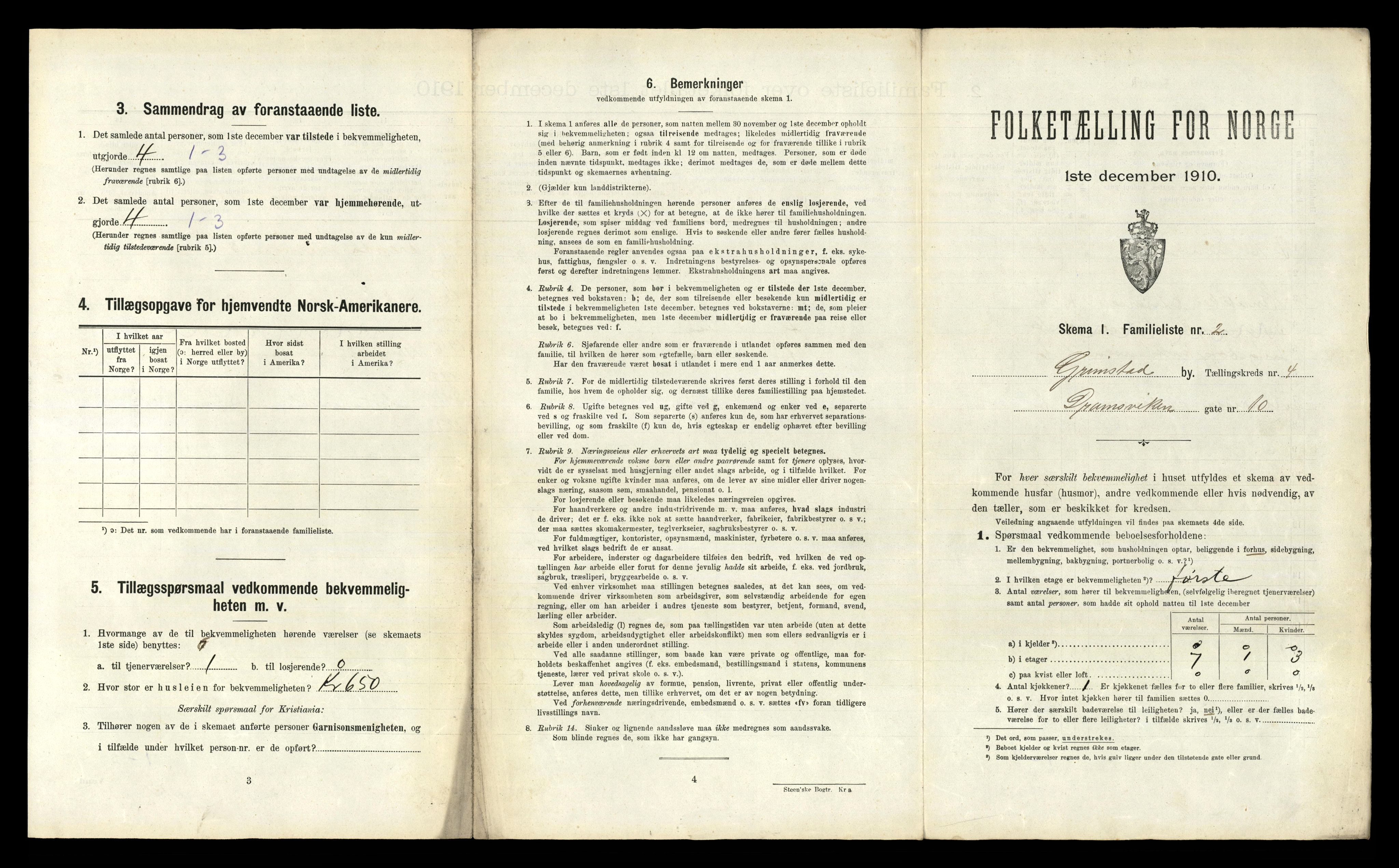 RA, 1910 census for Grimstad, 1910, p. 1000