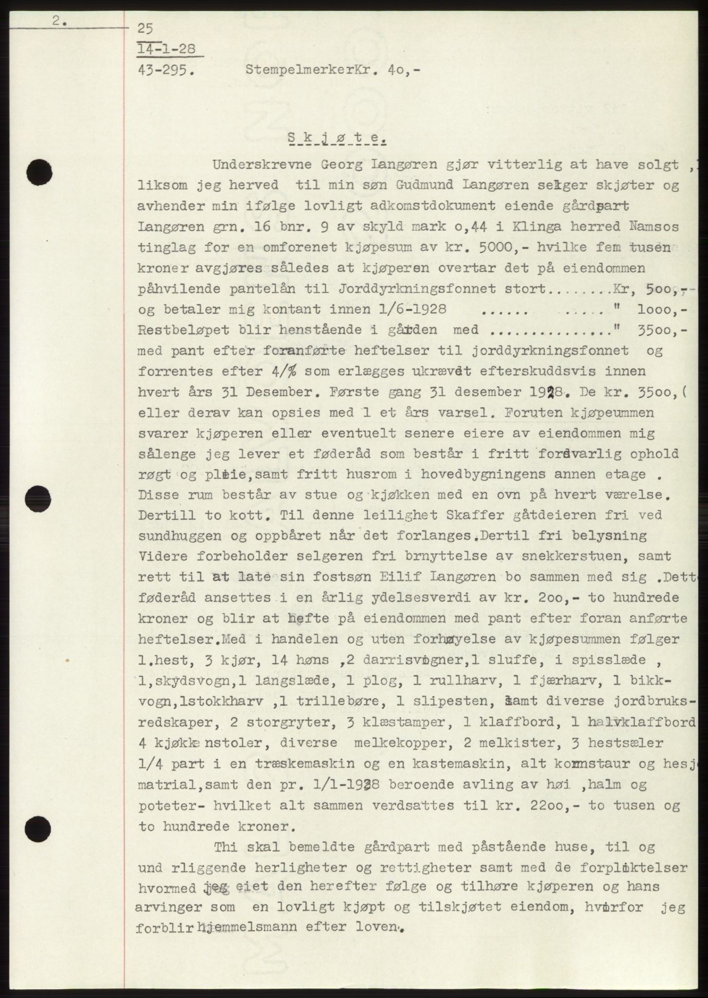 Namdal sorenskriveri, SAT/A-4133/1/2/2C: Mortgage book no. -, 1926-1930, Deed date: 14.01.1928